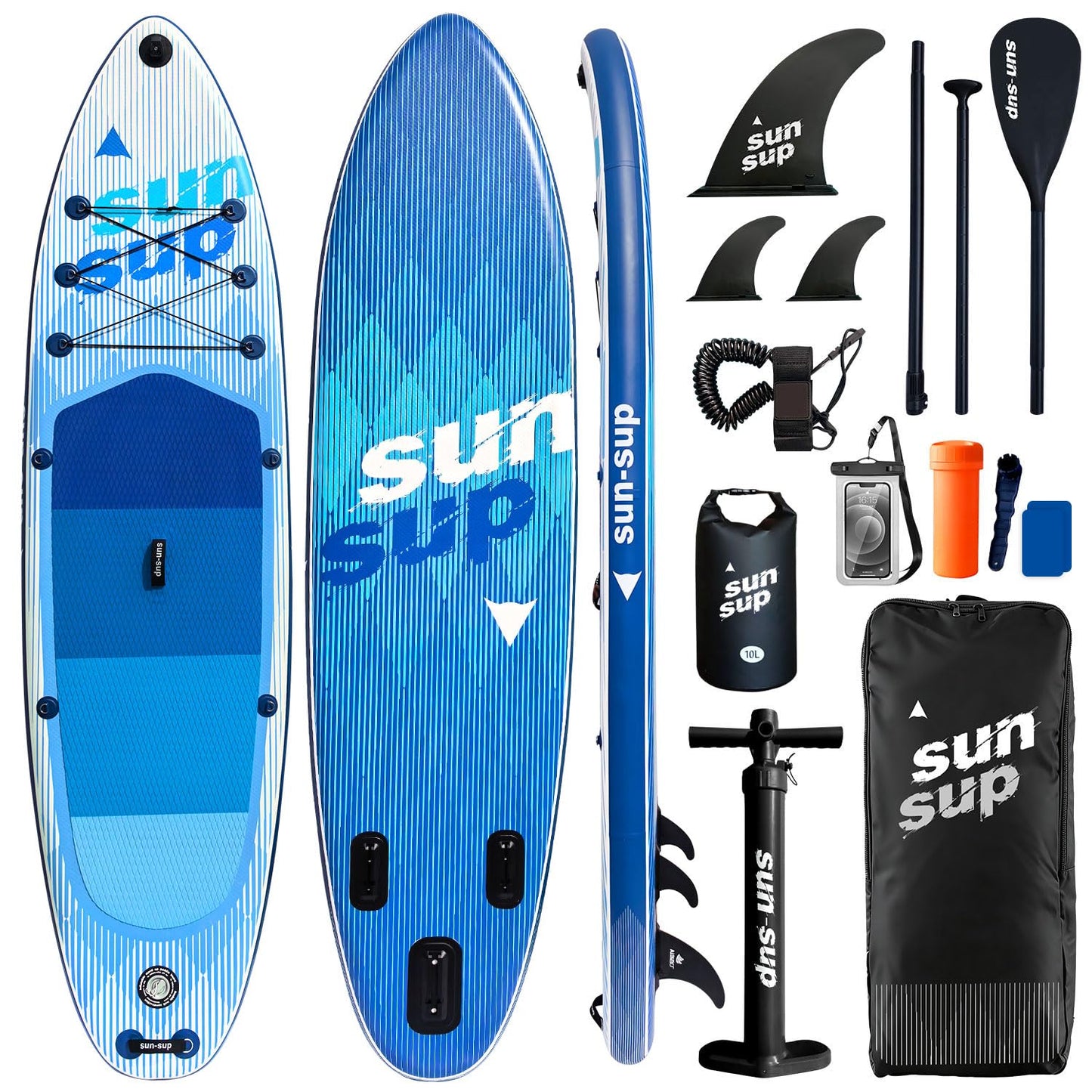 SunSUP 10.6ft Inflatable Stand Up Paddle Board, Non-Slip Deck with Complete Accessories for Adults Beginners, Perfect for Yoga Fishing Surfing