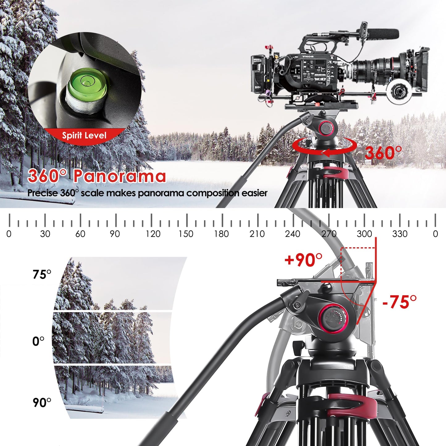 miliboo Carbon Fiber Tripod,Camera Tripods Stand with Infinitely Damped Head,Professional Photography Equipment Kit,75mm Bowl,Max Load 33 lbs,Heavy Duty Tripod with Ground Extender（MTT609B）