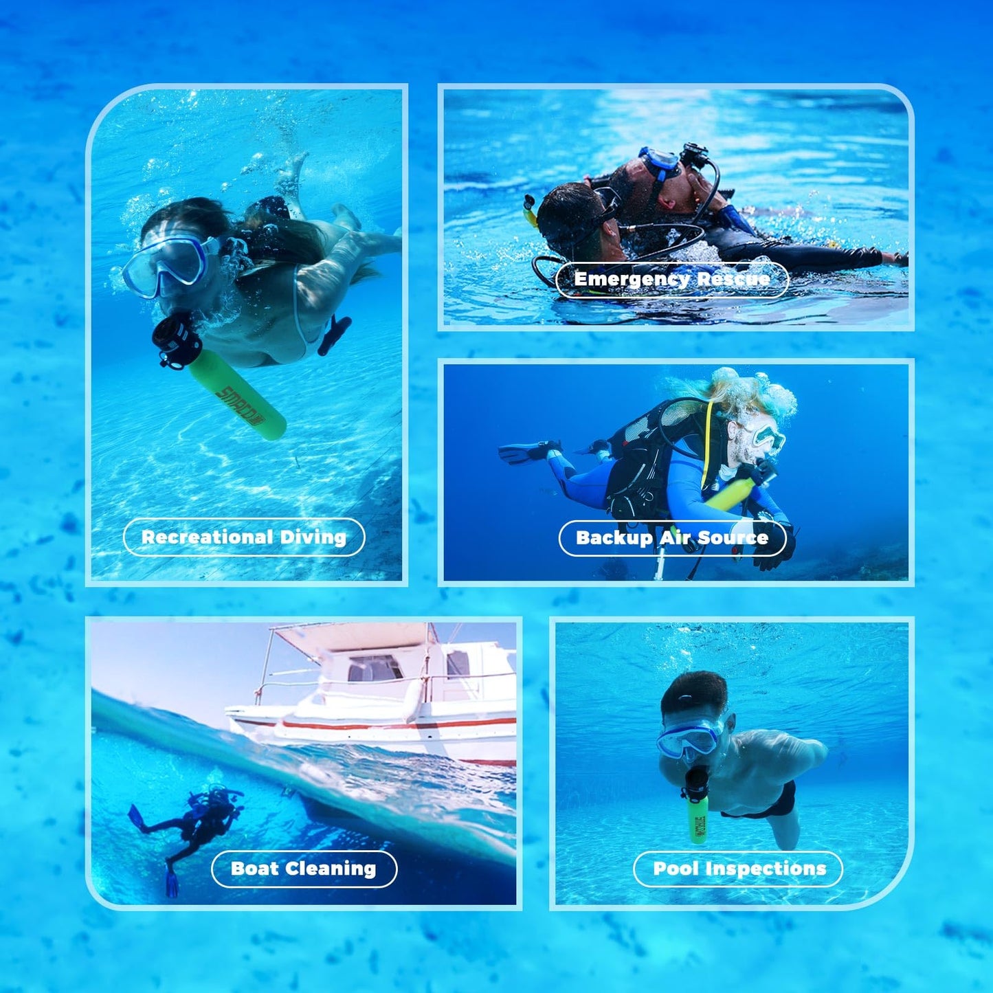 SMACO Mini Scuba Tank 0.5L Portable Small Diving Tank for Underwater Breathing Reusable Diving Cylinder Lung Air Tank for Emergency Rescue Boat Cleaning Backup Air Source Pony Bottle S300