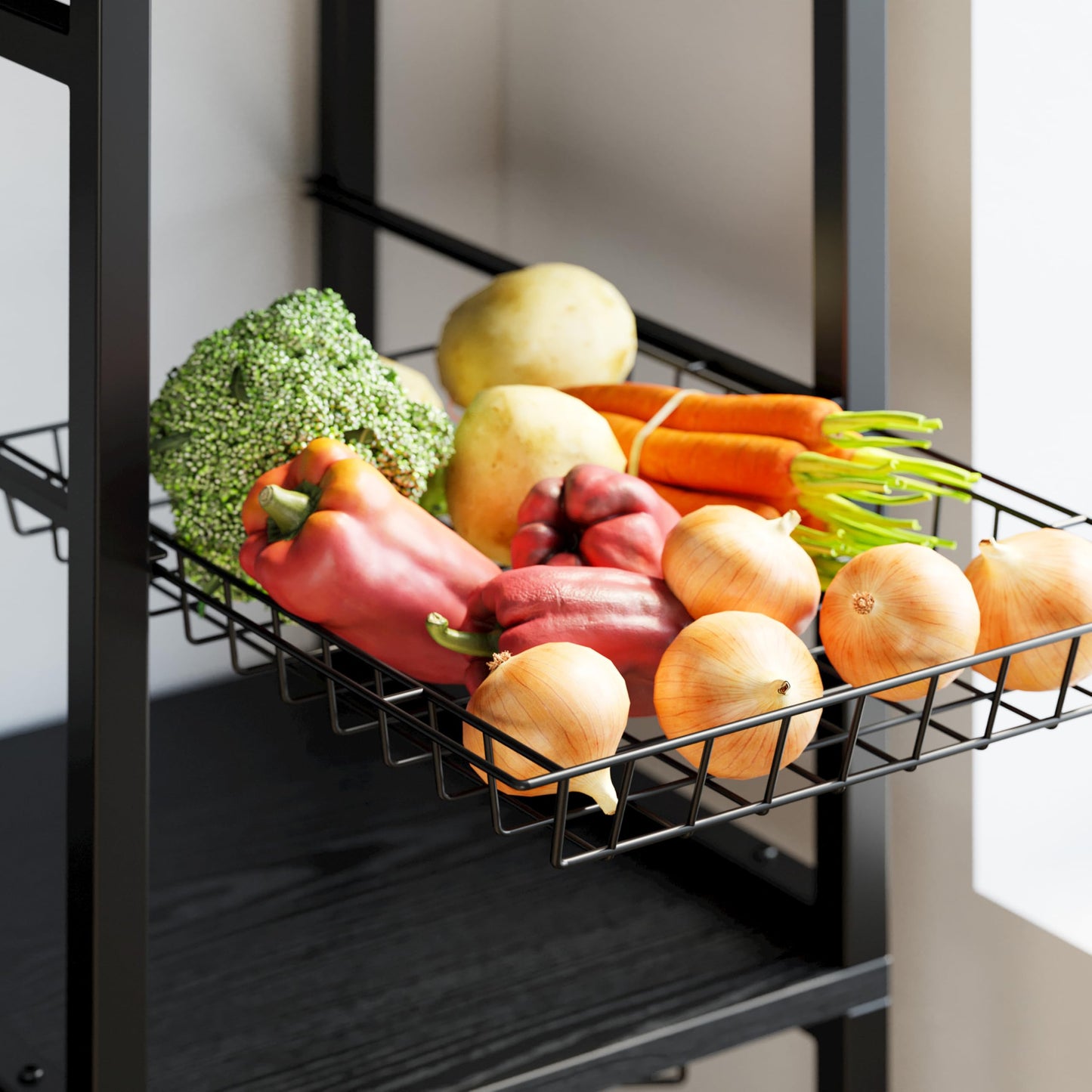IRONCK Bakers Rack with 2 Storage Cabinets and Power Outlet, 45.3 Inch Industrial Coffee Bar Cabinet Shelves, Kitchen Microwave Stand with Storage, Vintage Black