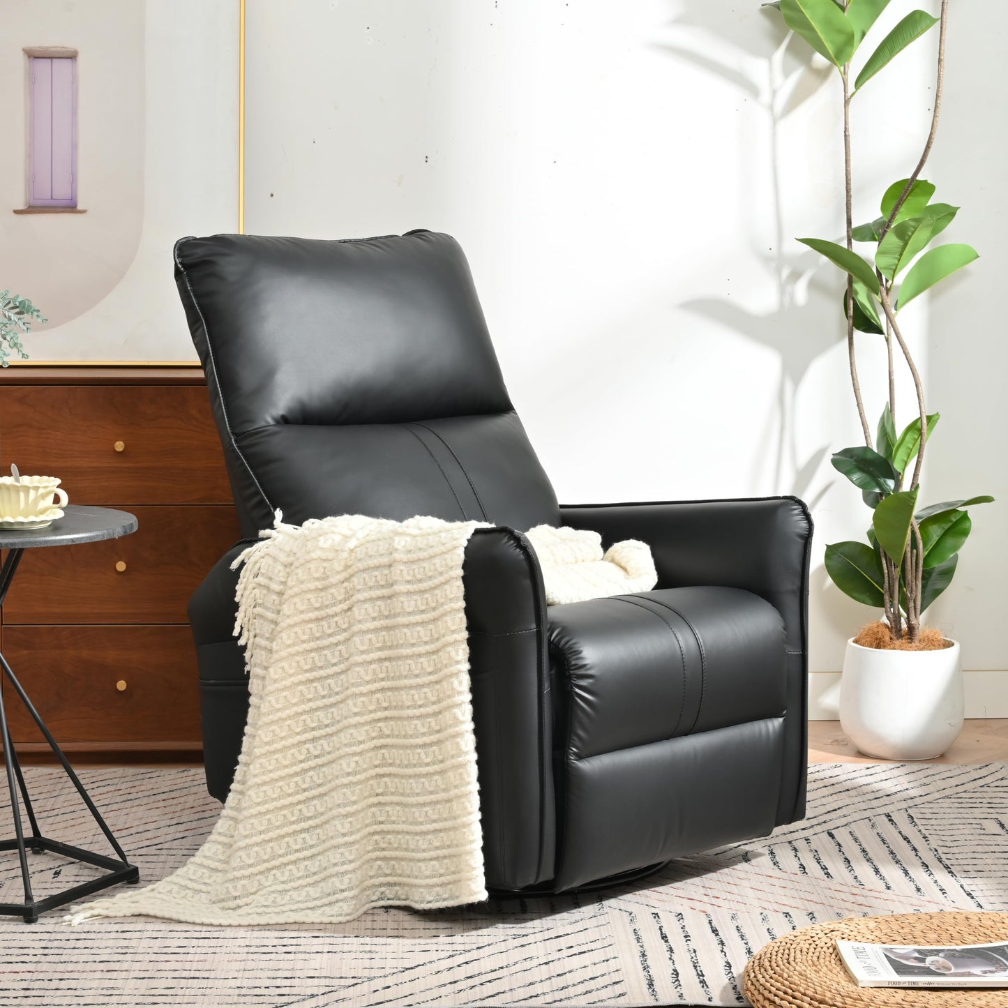 Ball & Cast Power Recliner Chair with USB and Type-c Ports,Swivel Rocker Recliner Sofa W/Padded Backrest,Infinite Position Power Lift Chair,for Living Room,Bedroom,Home Theaters,Black