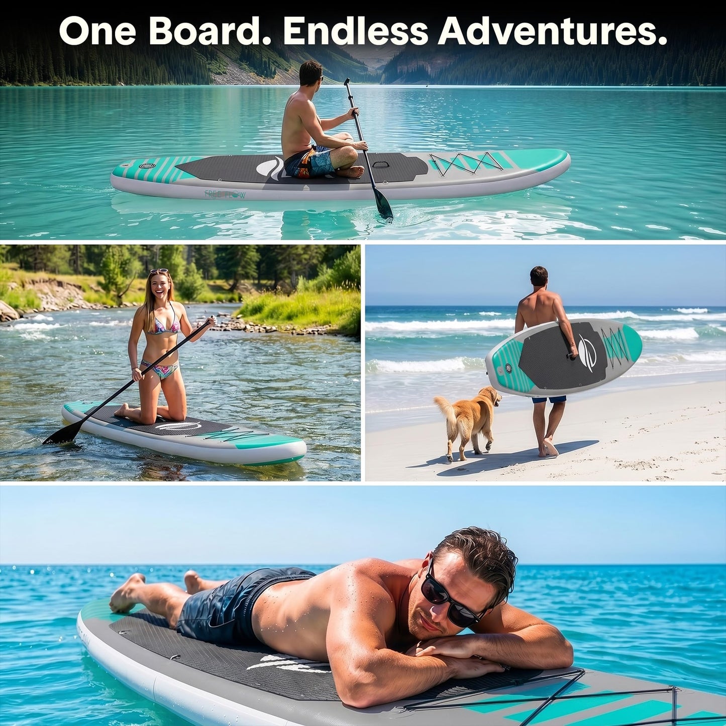 SereneLife Inflatable Stand Up Paddle Board - Wide Stable Design, Non-Slip Deck for Adults & Youth with Premium Paddle Board Accessories: Carry Bag, Dual Action Pump, Paddle, Ankle Leash - 10'6"