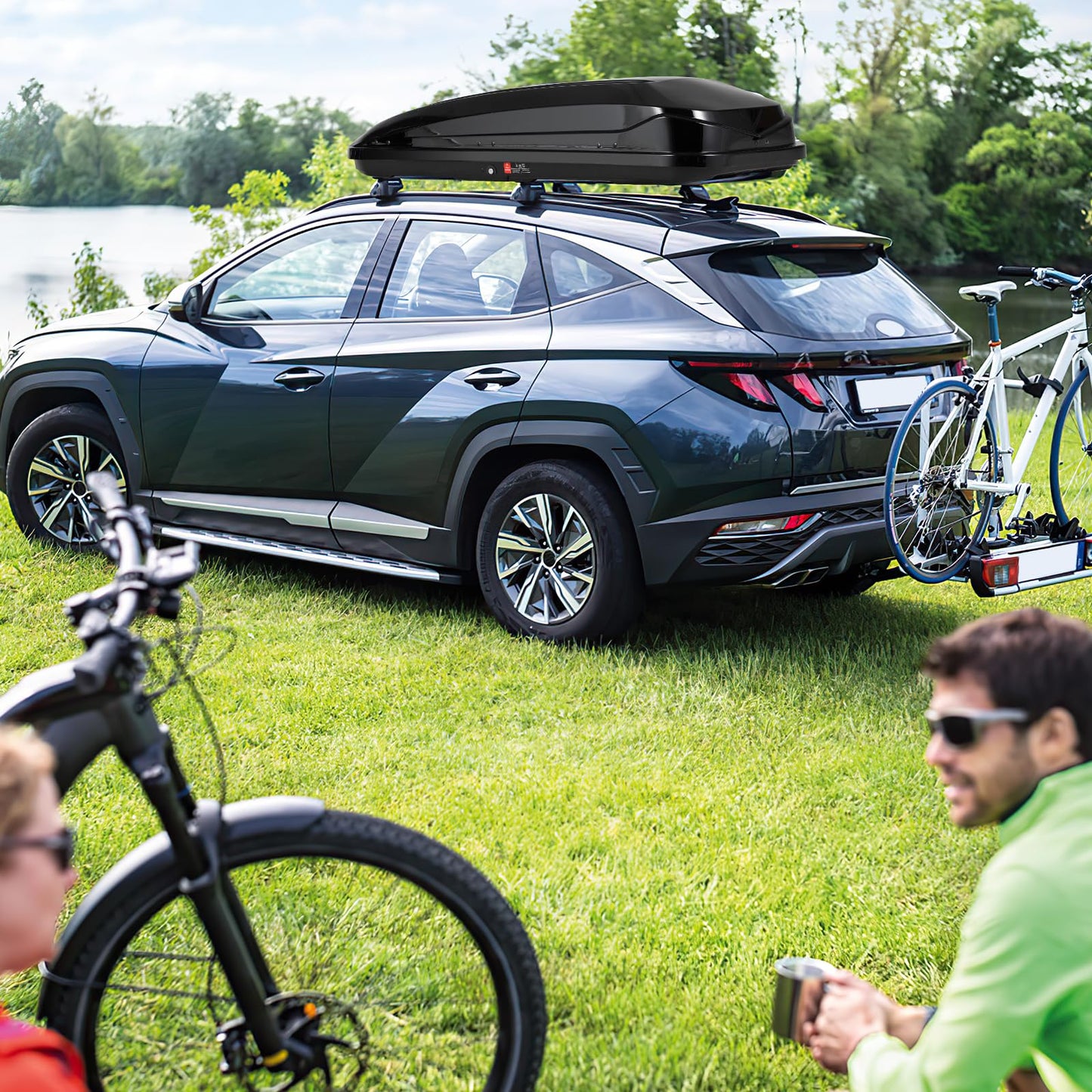 PeakPursuit Hard Shell Roof Top Cargo Carrier, 17 Cu.Ft Waterproof Car Roof Storage Box with Security Keys, Dual-Sided Opening, Tool-Free Installation, Holds 165 Lbs, 69"x33"x11", Black