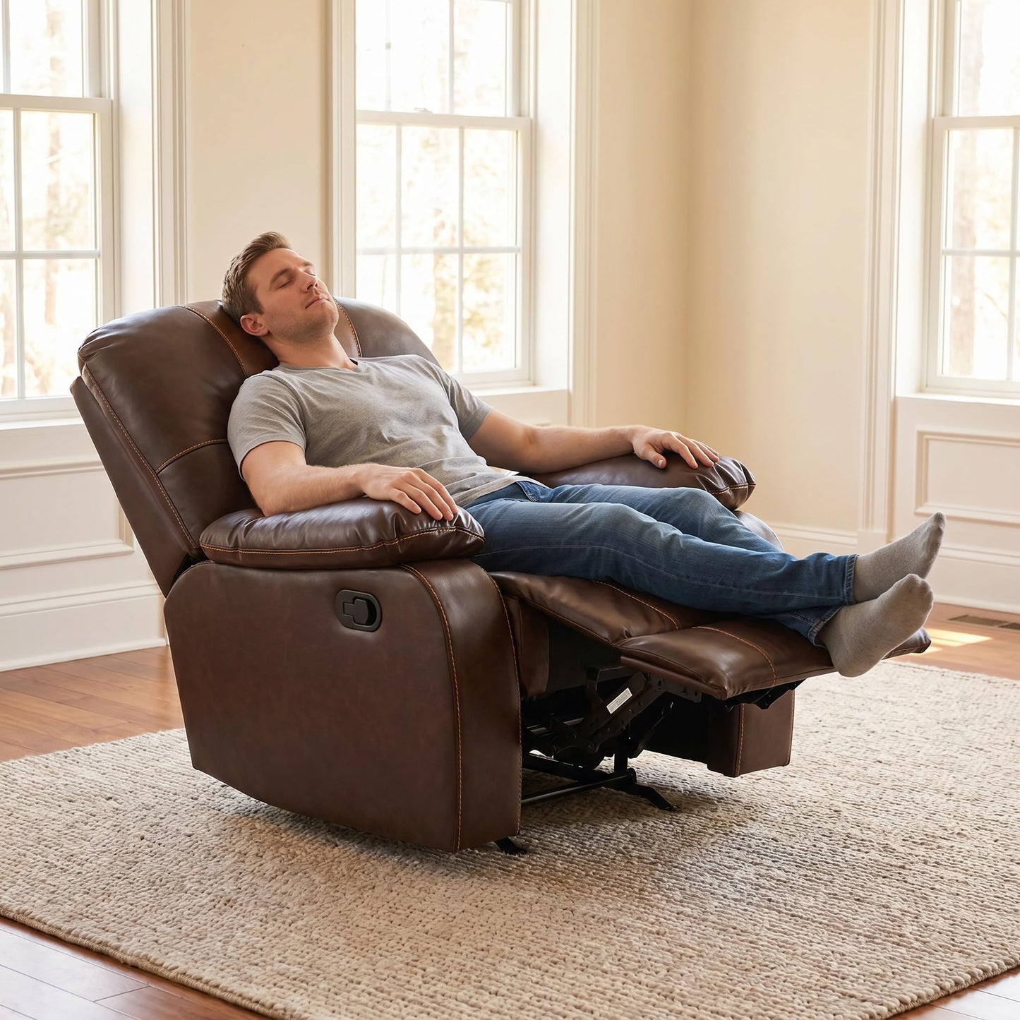 Trygoal Manual Recliner Chair, Nursery Chair, Lazy Boy Recliner Chair for Adults, Living Room Chairs with Overstuffed Arms, Suitable for Home Theater, Living Room, Bedroom, Brown