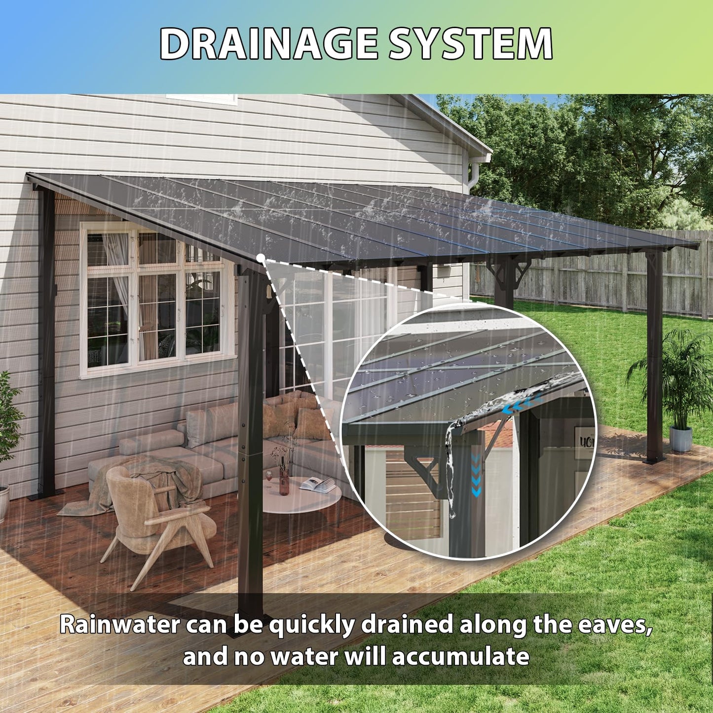 Aoxun 16'x 10' Premium Gazebo with Aluminum Top Frame & Polycarbonate Panel, Wall Mounted Gazebos Pergola, Outdoor Patio Lean to Gazebo, Awnings with Sloped Roof, for Backyard, Porch, Deck