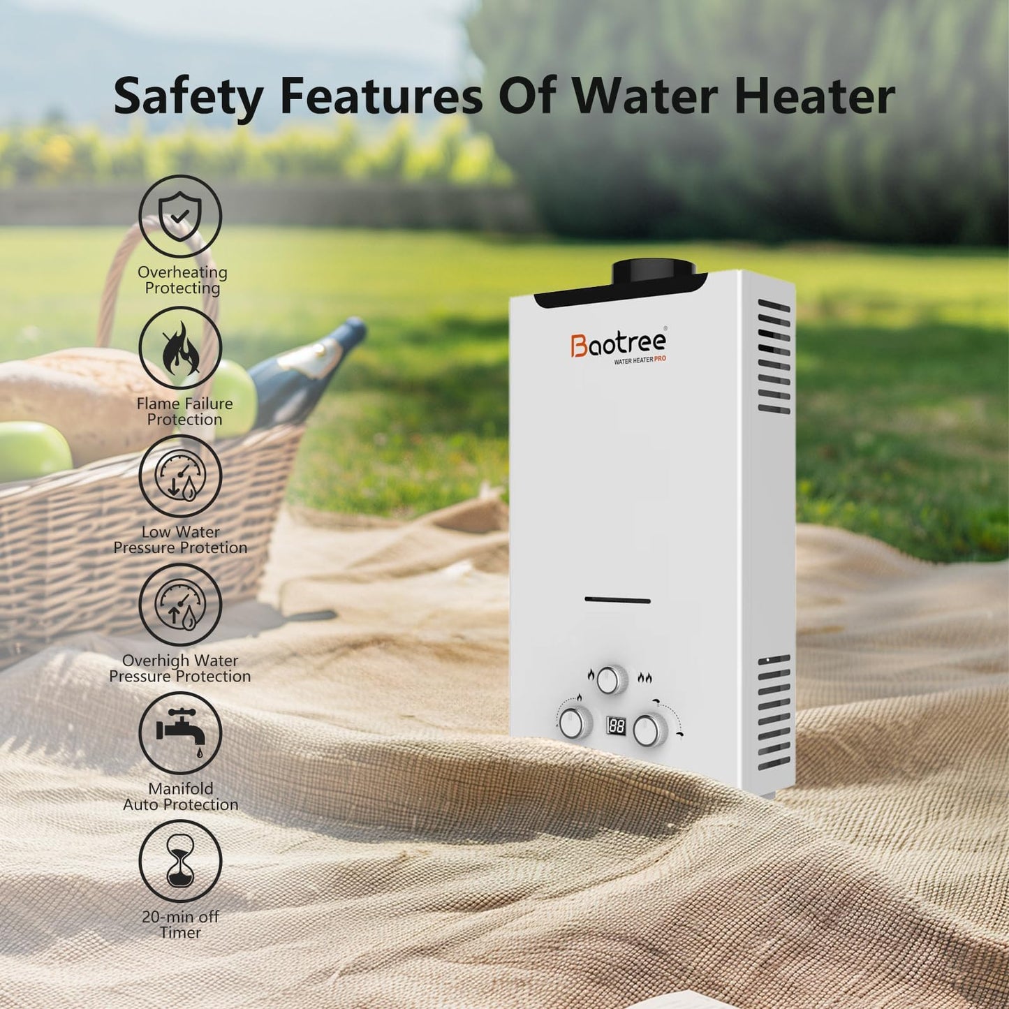 Tankless Water Heater Propane, 4.76 GPM RV Water Heater with Digital Display,18L Portable Instant Hot Gas Water Heater with Overheating Protection for Indoor and Camping,115,425 BTU