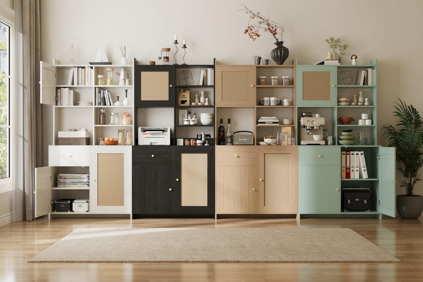 IDEALHOUSE Kitchen Pantry Cabinet with Adjustable Shelf, 71" Tall Storage Cabinet with Microwave Stand, Food Pantry Cabinets for Kitchen, Dining Room, Living Room, White