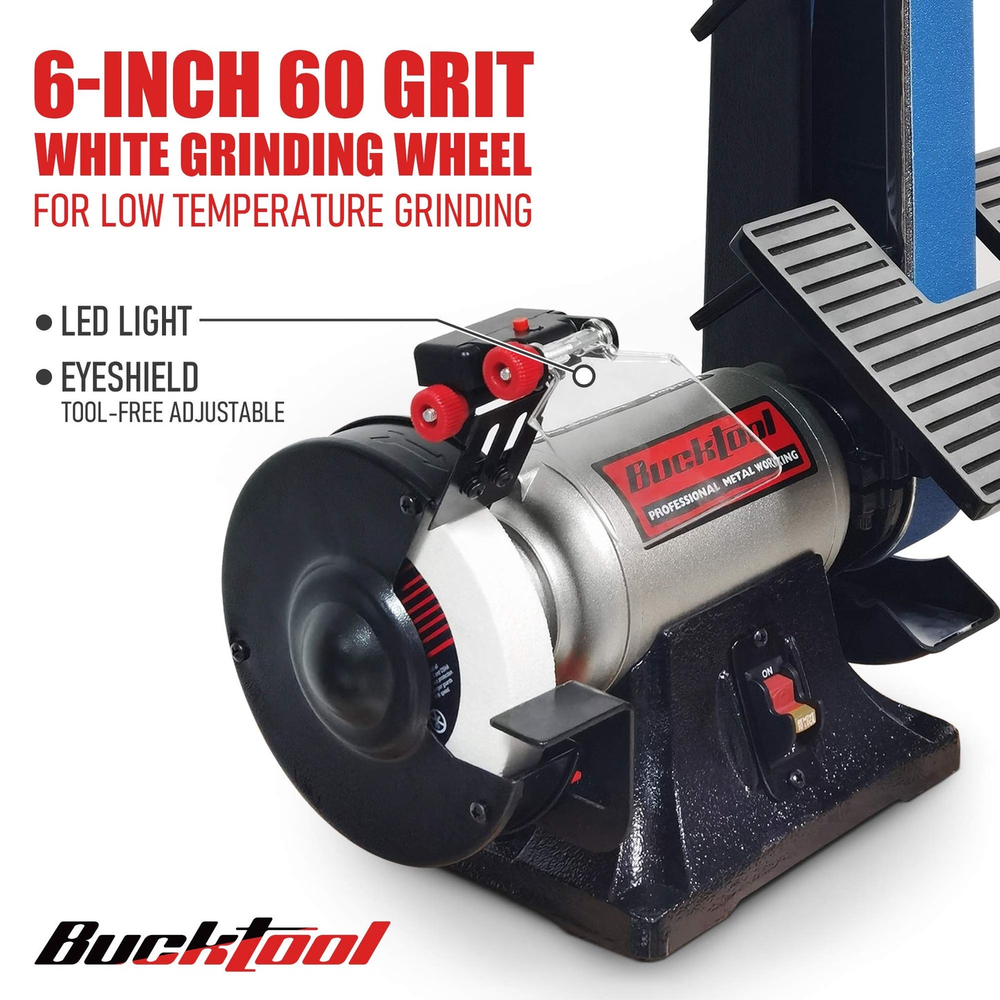 Bucktool 2 x 42 Belt Sander and 6 Inch Bench Grinder Combo, 1/2 HP 3.5 Amp Knife Sharpener for Knife Making, Metalworking, Woodworking, Benchtop Belt Grinder with Large Work Table