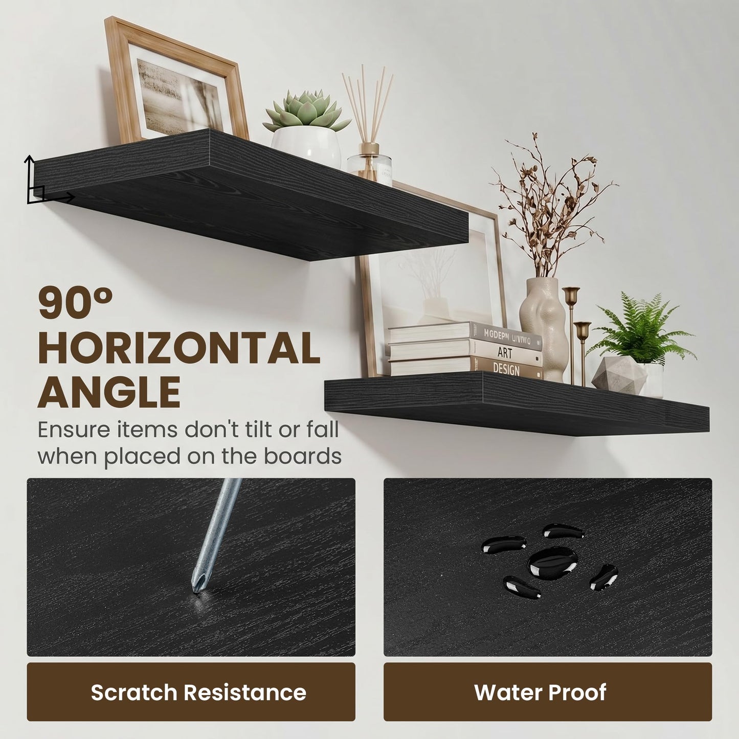 Acovy 72 Inch Long Floating Shelves for Wall Set of 2,12" Deep Wall Shelf,Large Floating Shelf with Invisible Brackets for Bedroom,Bathroom,Kitchen,Farmhouse Home Decor Display Bookshelf,Black