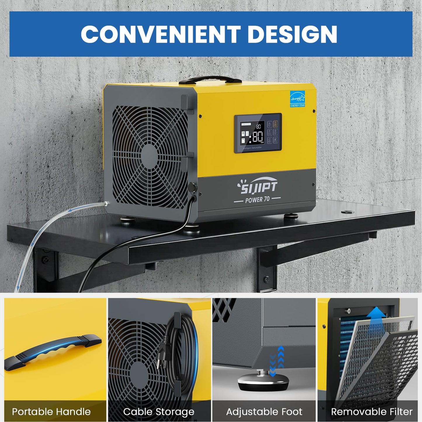 70 Pints ENERGY STAR Commercial Crawl Space Dehumidifier w/Pump & Drain