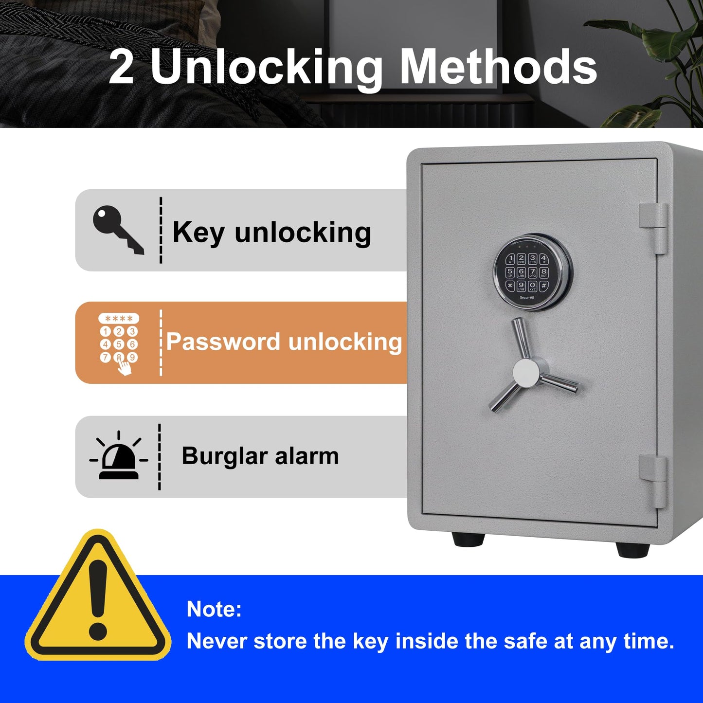 Waterproof and Fireproof Safe Box for Home with Digital - 0.9 Cubic Feet 94 lbs Heavy 1 Hours Fire Proof Safes - Home Safes Box for Firearm Medicine Money Valuables Document (Gray, 94 LBS)