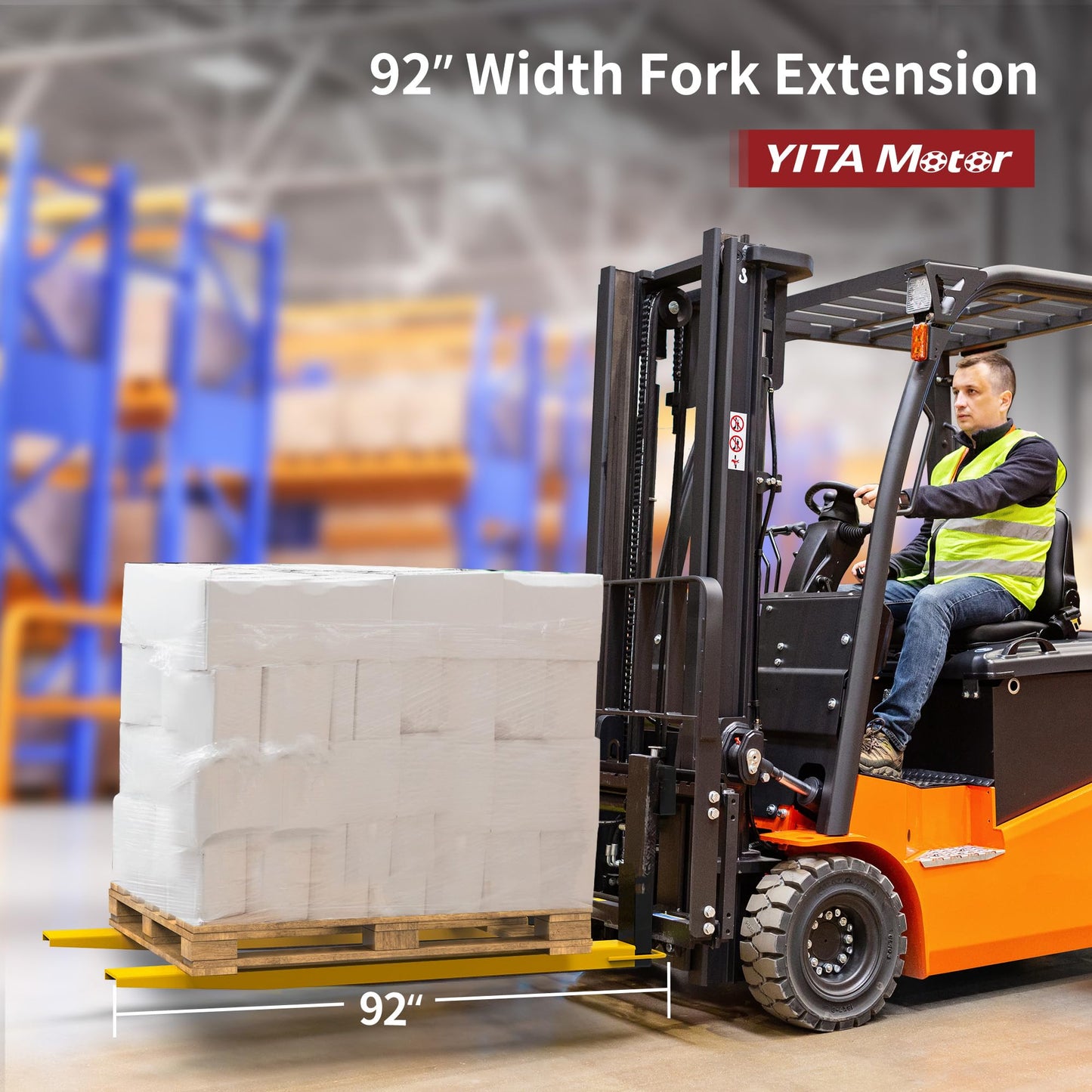 YITAMOTOR Forklift Extensions 92 Inch Length & 4.5 Inch Width, Heavy Duty Steel Fork Extender Reach, 1 Pair Pallet Fork Extension for Forklift Truck, Yellow (92"x4.5")