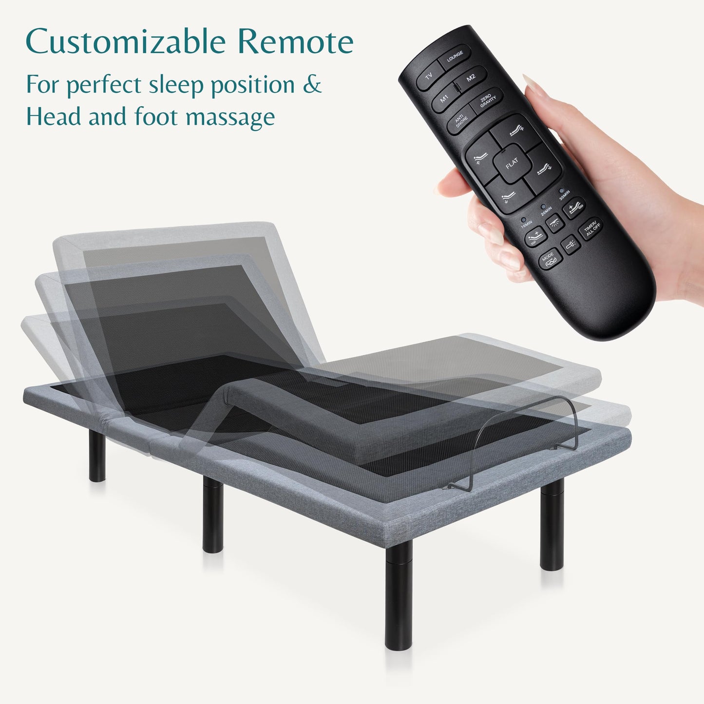 Hedva Adjustable Bed Frame with Massage Motors, 4 USB Ports, LED Light, 5-Minute Assembly, Multiple Preset Positions for Ultimate Comfort, Wireless Remote Control Adjustable Bed (Black, Twin XL)