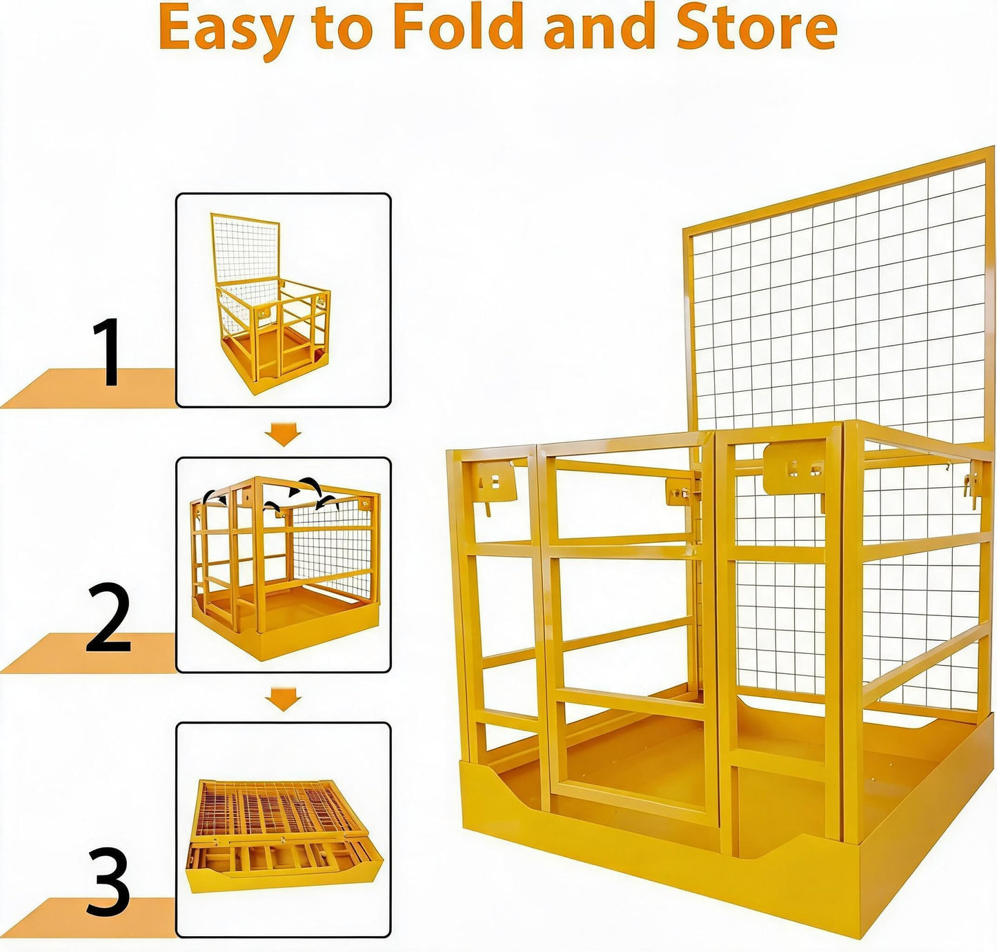43"x45" Forklift Platform Safety Cage,Work Platform for Loader,Man Basket for Forklift,1800lbs Capacity with Safety Harness & Lock,2-Man Collapsible Lift Basket for Lifting Loader