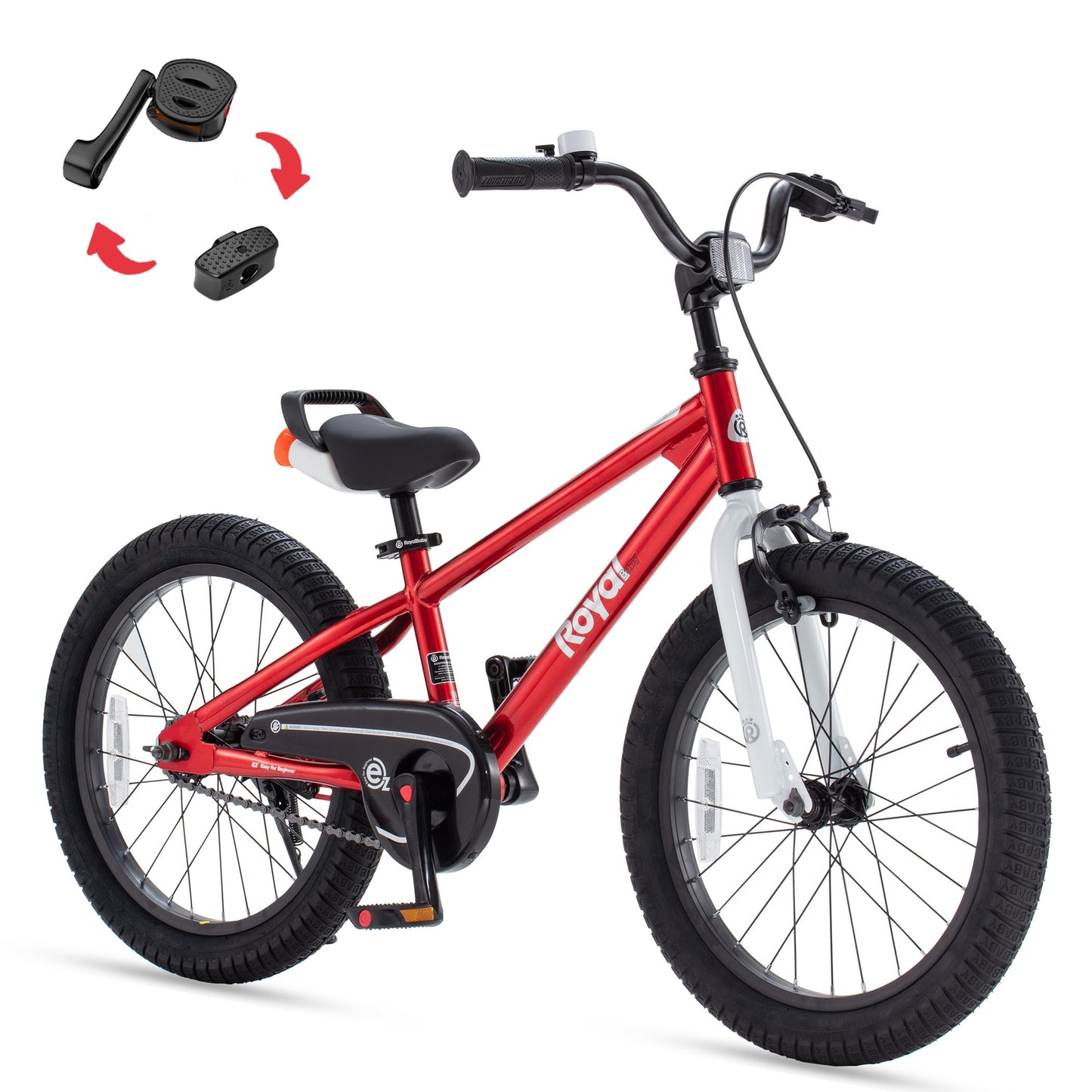 RoyalBaby EZ Kids Bike, 18 Inch Wheel Bicycle with Quick Release Crank for Beginners Easy Learn Biking, Boys Girls Ages 5-9 Years, Red