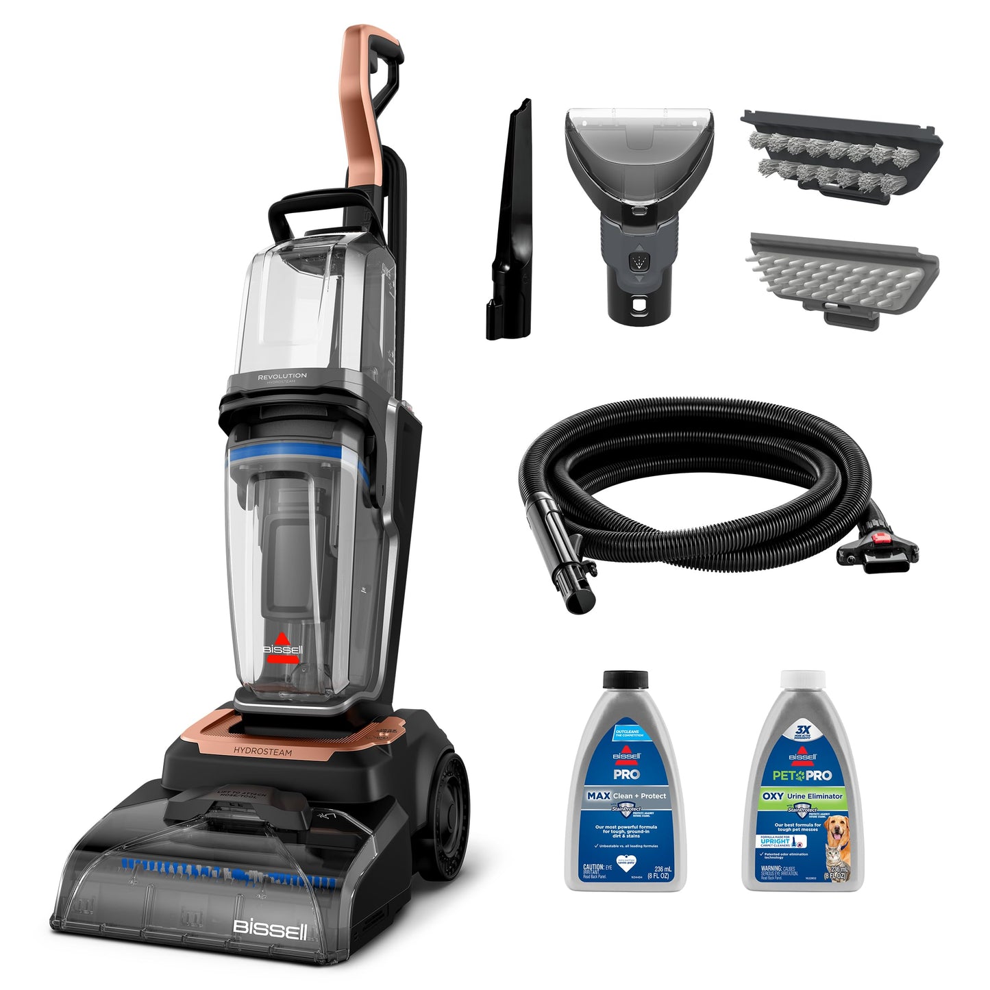 BISSELL Revolution HydroSteam Carpet Cleaner, Upright Deep Cleaner, HydroSteam Technology, 4-inch Self-Cleaning Tough Stain Tool & Formulas Included, 4123