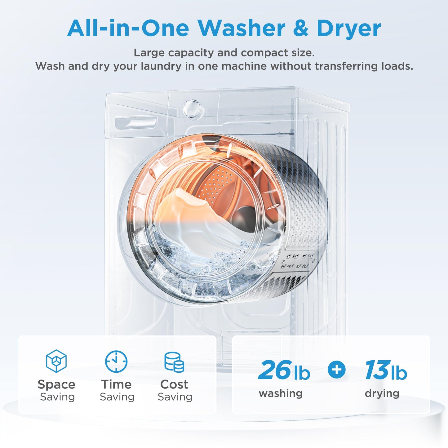 Midea 24 Inch All-in-One Front Load Washer Dryer Combo, 2.7 Cu.ft 26lbs Ventless Full-Automatic Washing Machine with Steam Care, Overnight Dry, 1400 RPM 16 Wash Cycles, White