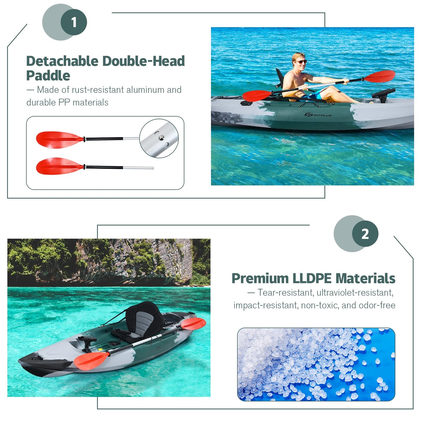 9.7FT Sit-On-Top Kayak Boat for Adults, 1-Person Fishing Kayak Raft with Aluminum Paddle & 4 Fishing Rod Holders, Portable Touring Kayak for Sea, Lake & River