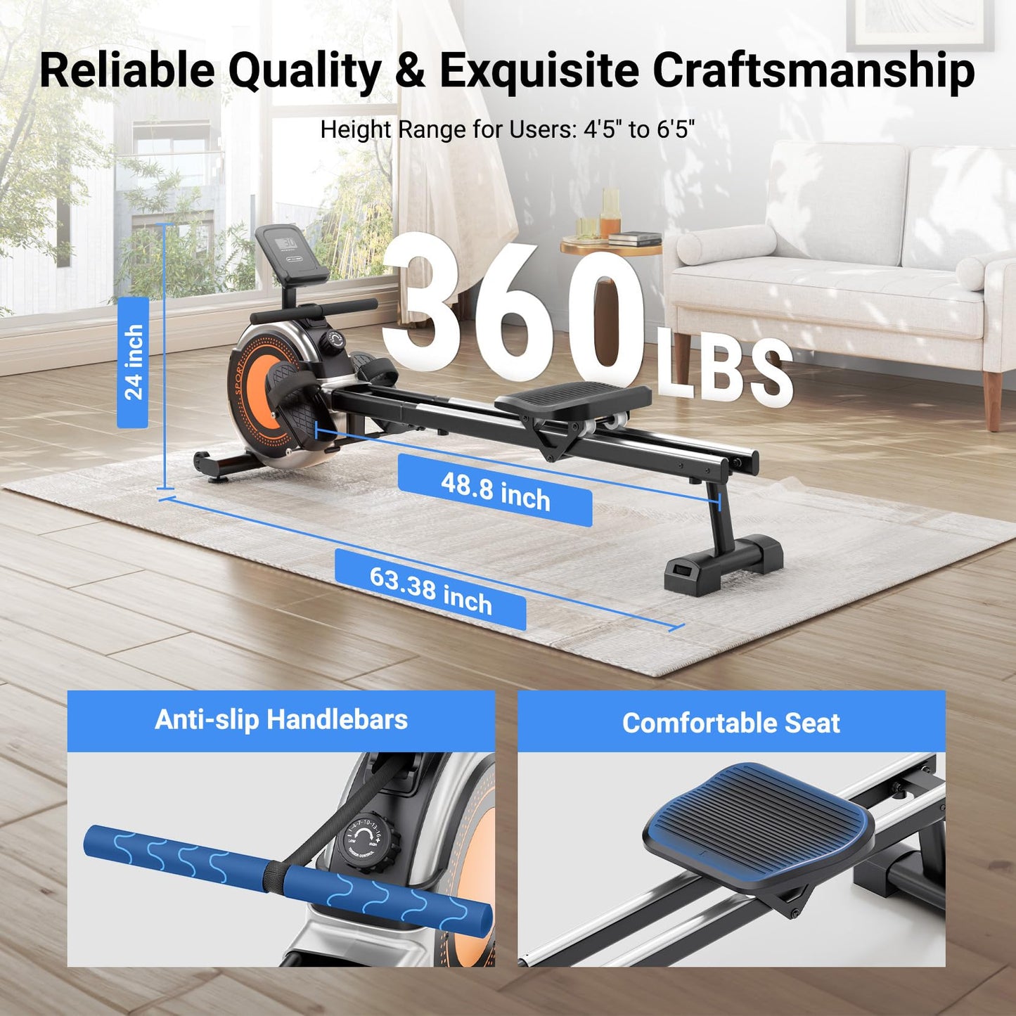 Dripex Rowing Machines for Home, Upgraded Rowing Machine Magnetic Rower, Max 360 LBS, 16 Levels of Workout Resistance, Dual Slide Rail, App Compatible, LCD Monitor, Row Machine for Gym Exercise