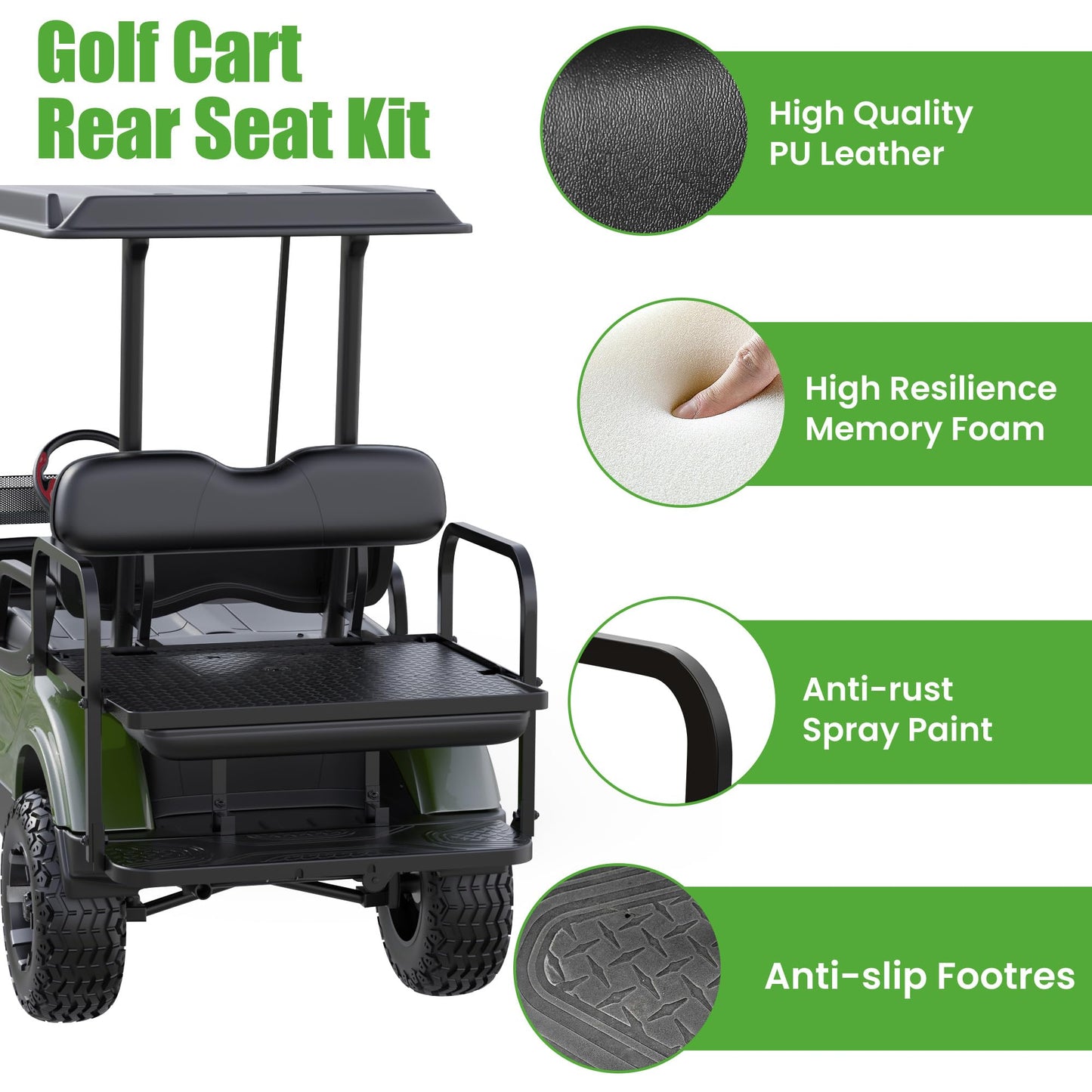 10L0L Golf Cart Rear Flip Seat Kit for Yamaha Drive G29 2007-2016 Folding Back Seat (Black)
