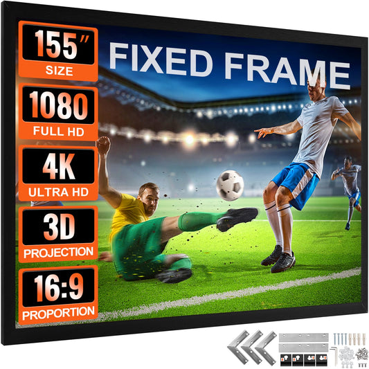 VEVOR Projector Screen 155inch Outdoor Projector Screen 16:9 Movie Screen Fixed Frame 3D Projector Screen for 4K HDTV Movie Theater