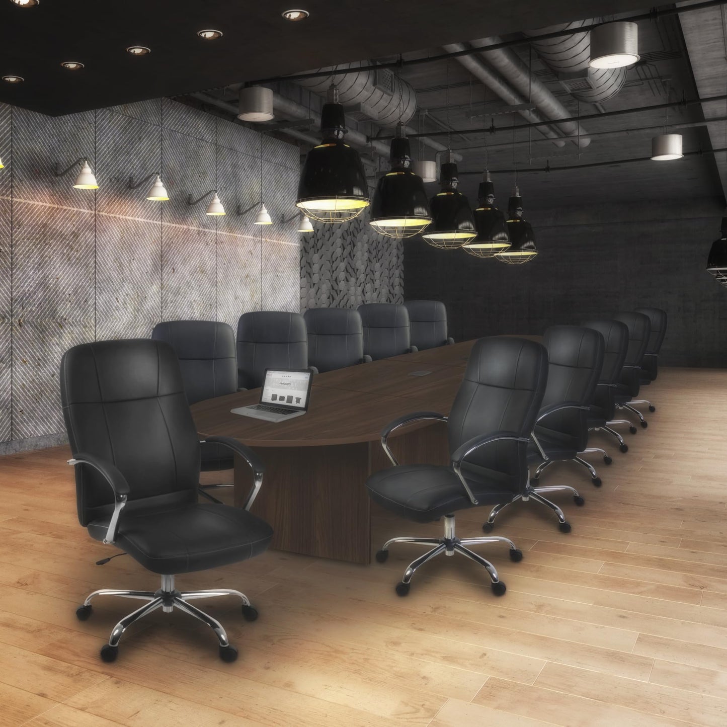 Romig Legacy 16 ft Racetrack Laminate Conference Table with 2 Charging Ports- Neo Walnut