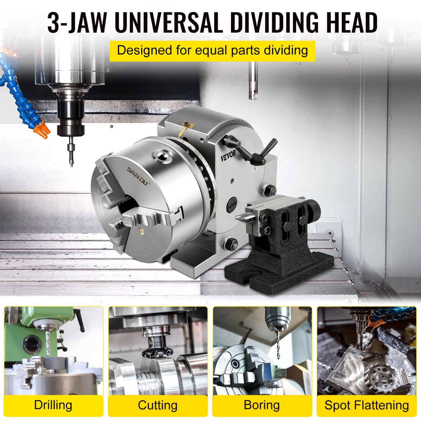 Vevor Dividing Head BS-1 Dividing Head Set 6" 3-jaw Chuck Semi Universal Milling Set with 6" Chuck+Tailstock+Dividing Plates for Milling Grinding Drilling Machine - Amazon.com
