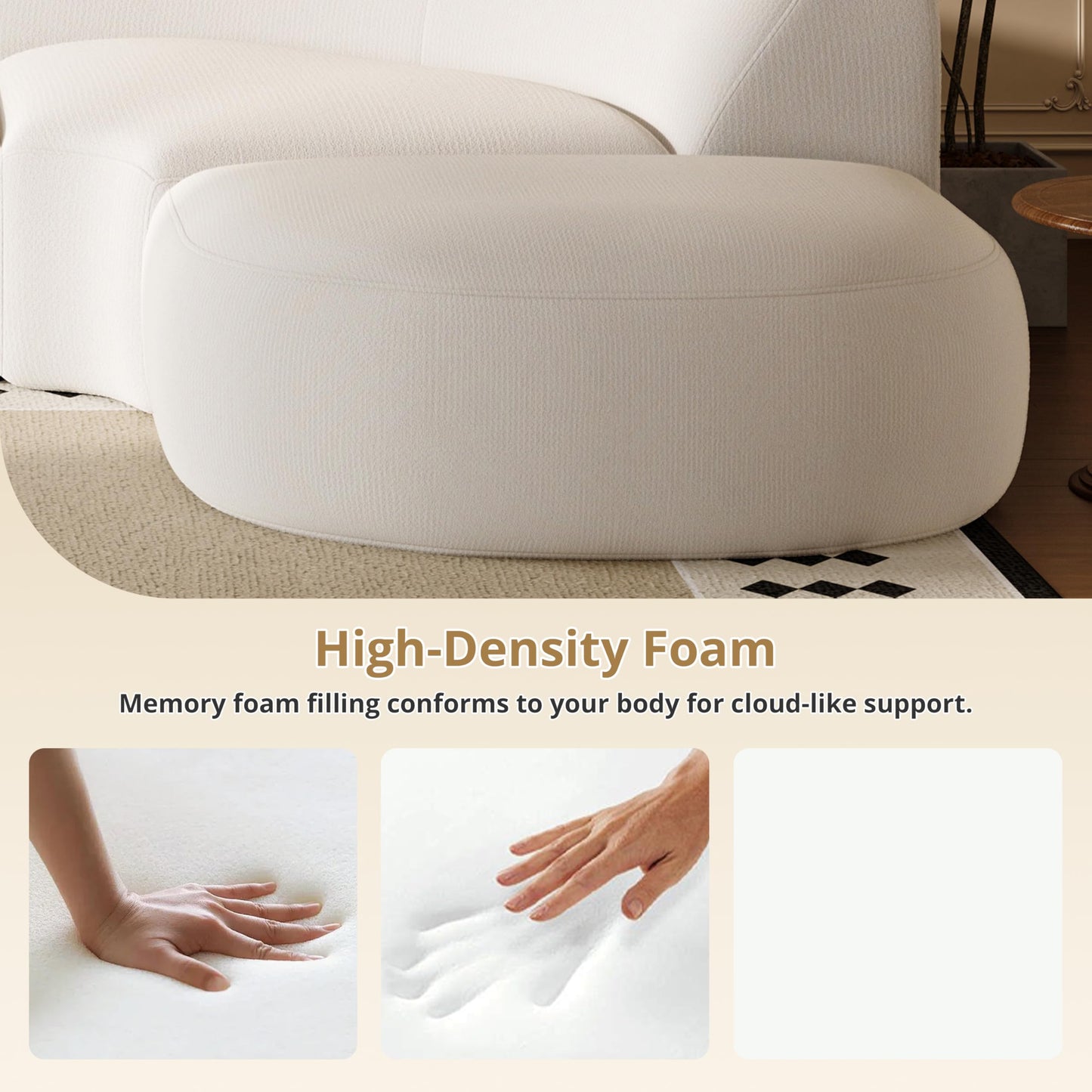 Christopher Knight Home Midel 111" Modular L-Shape Sofa Couch with Chaise Lounge, Modern Boneless Sofa for Living Room, Fabric Upholstered Cloud Couch with Deep Seat, Milky White