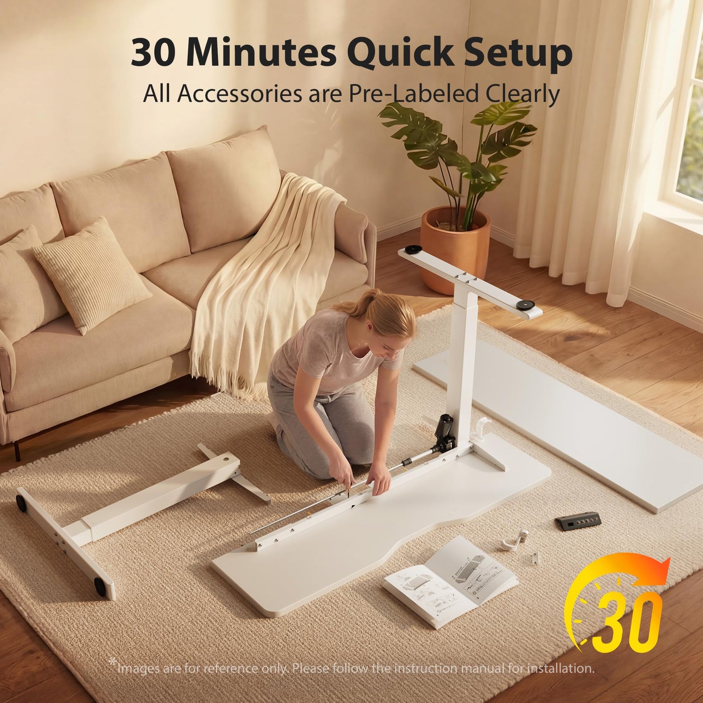 Cubiker Standing Desk, 63x28 Inches Sit Stand Home Office Desk, Electric Stand up Desk, Adjustable Desk with Splice Board, White Frame/White Top