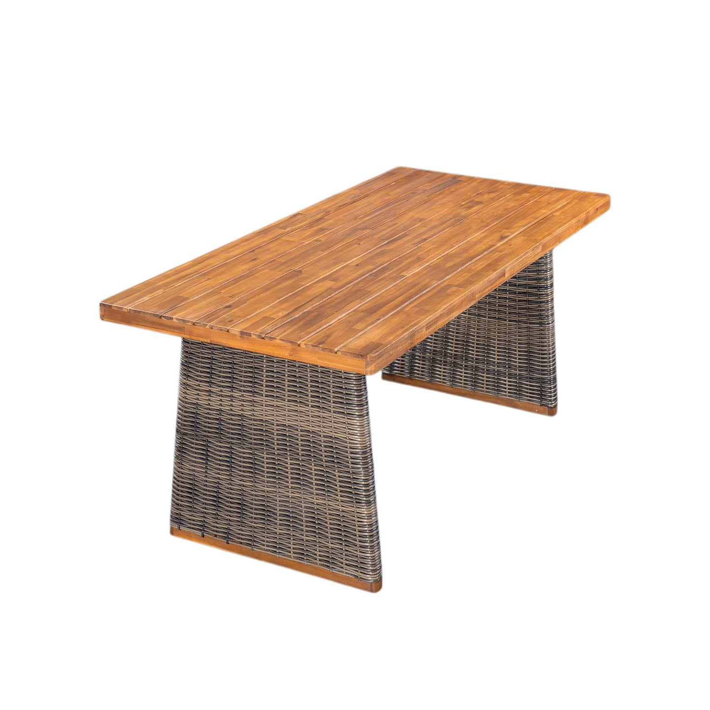 Christopher Knight Home Xavi Patio Acacia Wood Dining Set, Outdoor Side Table and Chairs Set with Slatted Panel Design and Handwoven Rattan Legs, Outdoor Furniture Set for Garden, 3 pcs, Grey + Teak