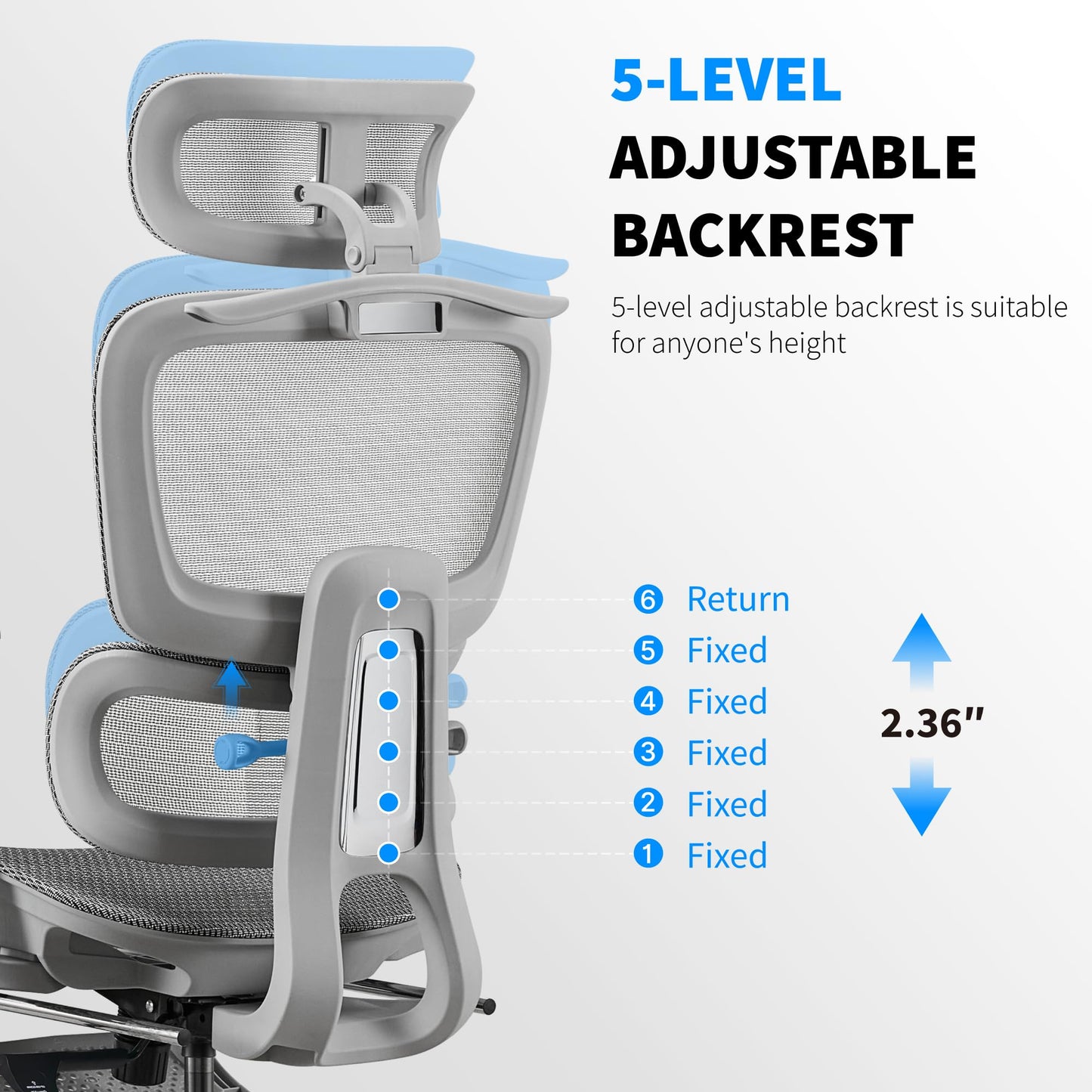 hujusko Mesh Ergonomic Office Chair with Footrest, High Back Mesh Gaming Chair with Lumbar Support, Adjustable Headrest and Armrests for Home Office Desk Chair (Modern, Grey)