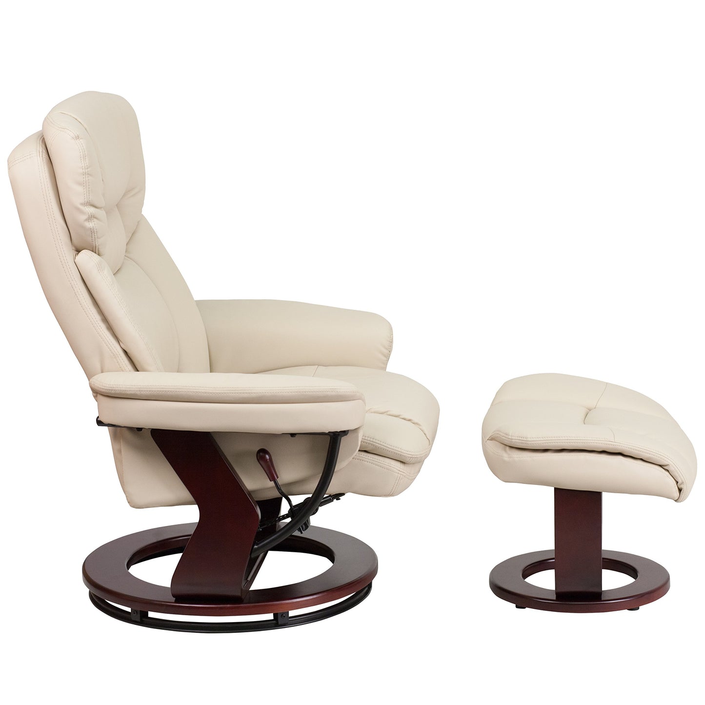 Flash Furniture Allie LeatherSoft Upholstered Recliner with Ottoman Footrest, Padded Swiveling Recliner Chair and Ottoman Set, Beige