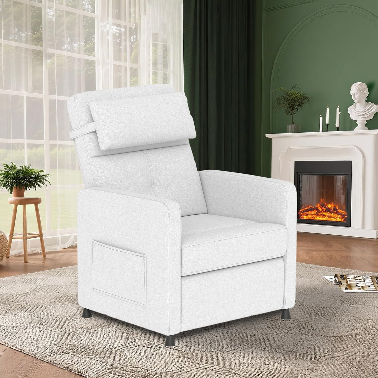 Power Recliner Chair, Adjustable Electric Reclining Chair for Adults, Overstuffed Tall Back Sofa with Padded Seat, 2 Side Pockets & USB Port, Home Theater Seating for Living Room - White