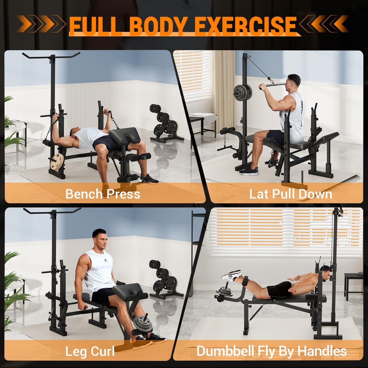 7-in-1 Olympic Weight Bench for Home Gym, 1000LB Capacity Foldable Bench Press Set with Leg Extension/Curl, Preacher Pad & Adjustable Rack, Full Body Strength Training Equipment