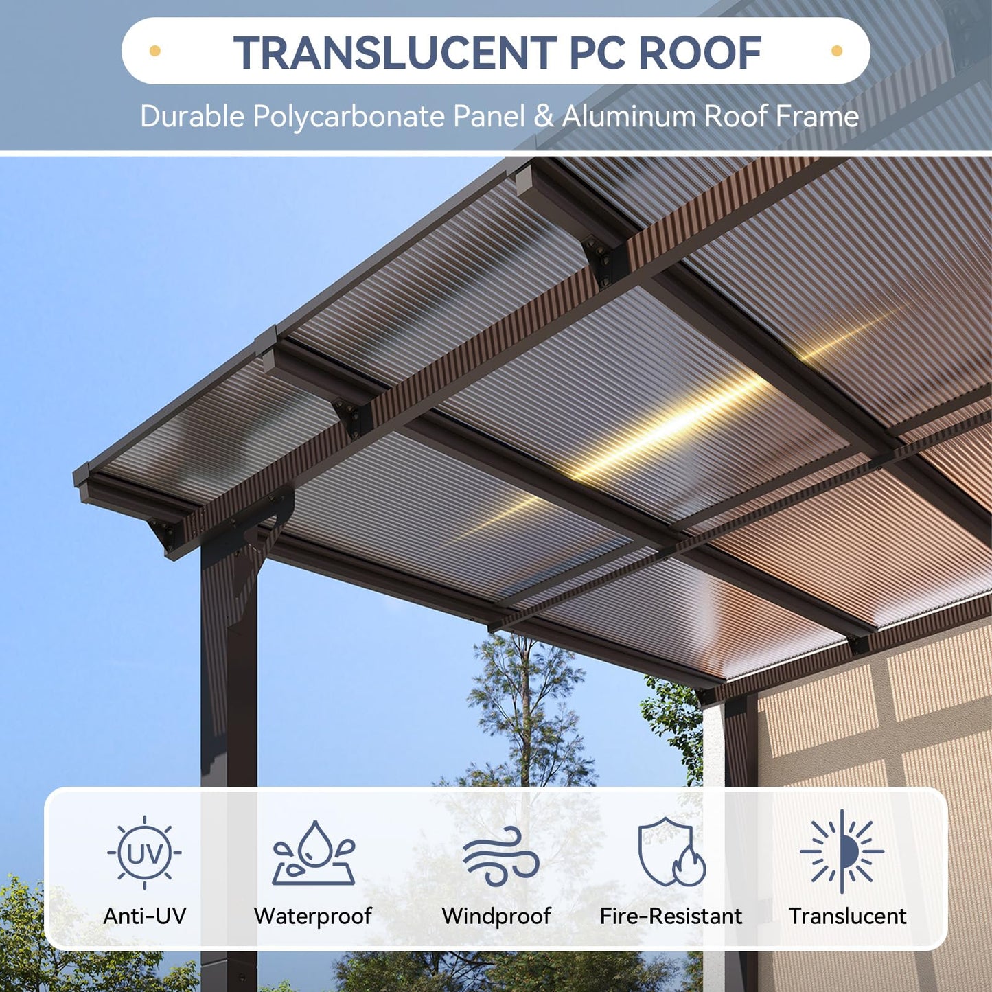 Breezestival 10' x 20' Lean to Gazebo Pergola, Hardtop Gazebo Metal Large Galvanized Steel Wall Mounted Pergolas on Clearance with Polycarbonate Roof, Awnings, Patio Canopy for Backyard, Deck, Porch