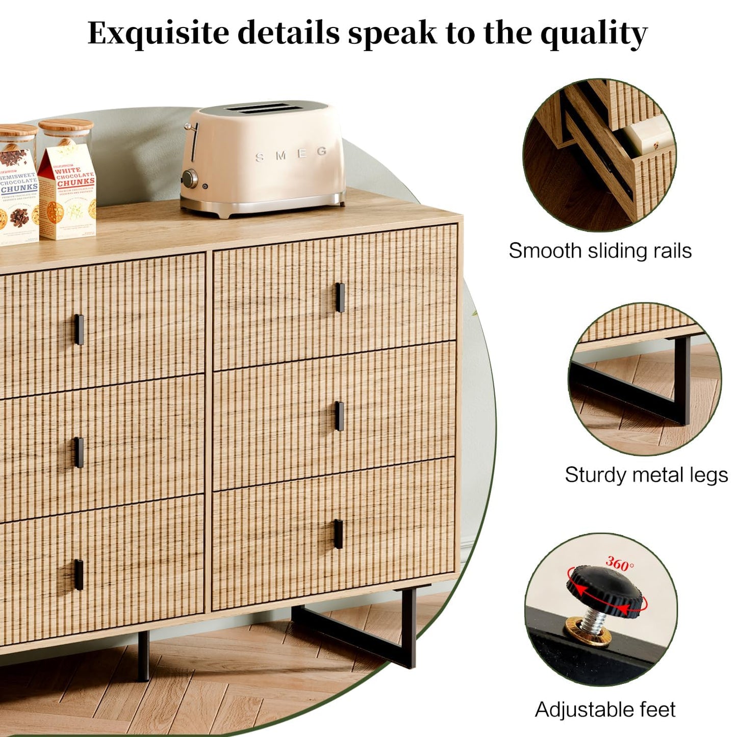 Chrangmay Modern Chest of Drawers with 9 Drawers,Deep Drawers,Clothes Organizer,Large Storage Cabinet for Living Room, Bedroom,Hallway,with Anti-Tipping Device, Oak