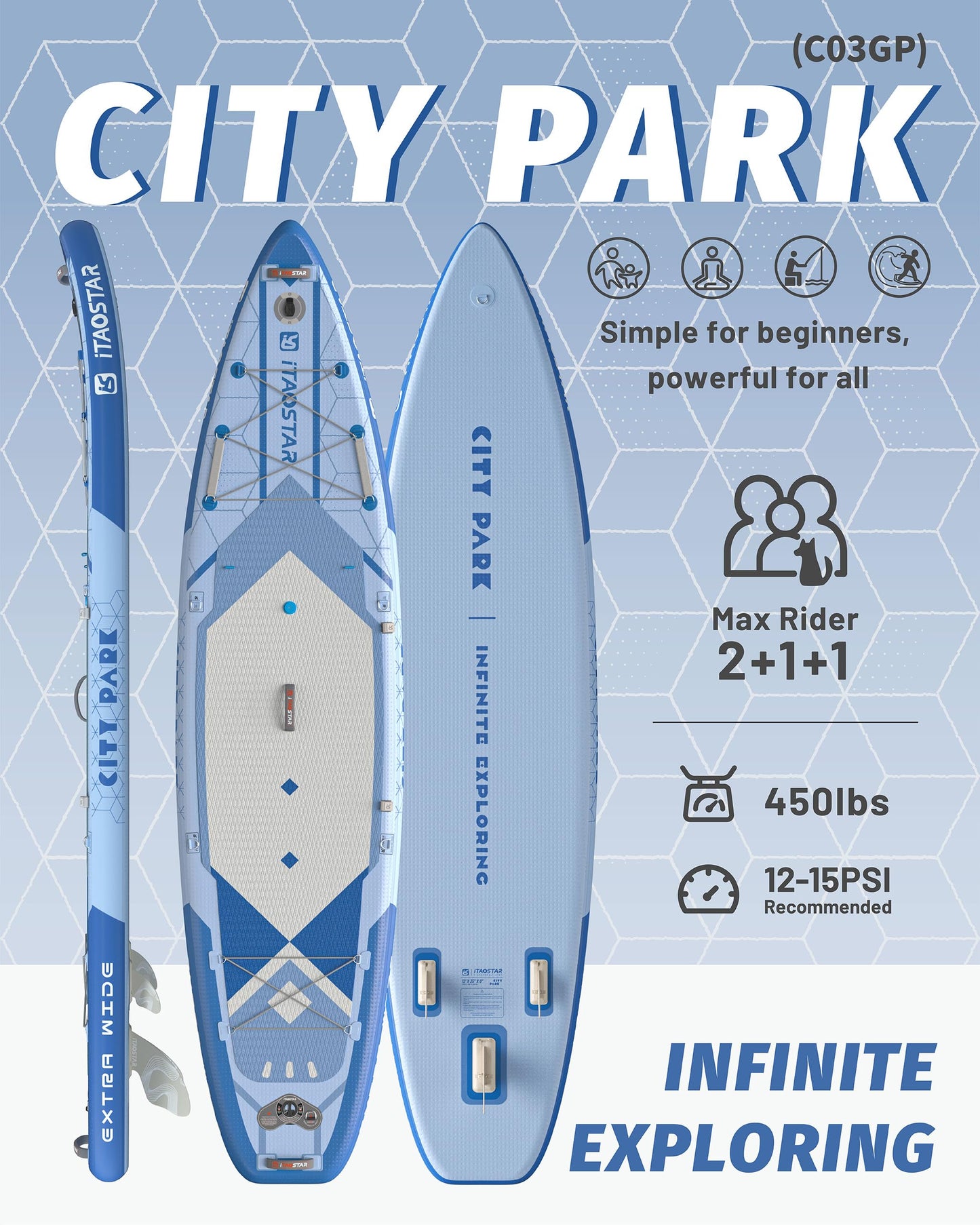 iTAOSTAR C03GP 35" Wide Paddle Board, More Fun Inflatable Paddle Board with 5 Fins，12 Foot Stand Up Paddle Board with Premium SUP Accessories for Familly of All Skill Levels