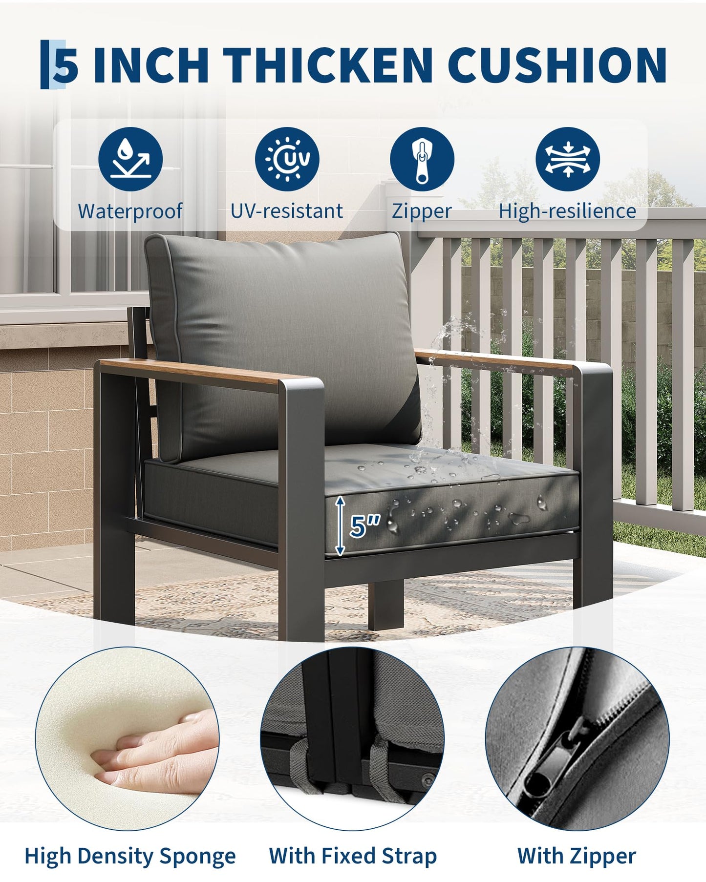 Garvee Aluminum Patio Furniture Set 7 Seats, Generous Outdoor Sectional with Washable Thick Cushions and Coffee Table, Patio Conversation Sets for Porch, Balcony, Deck, Yard