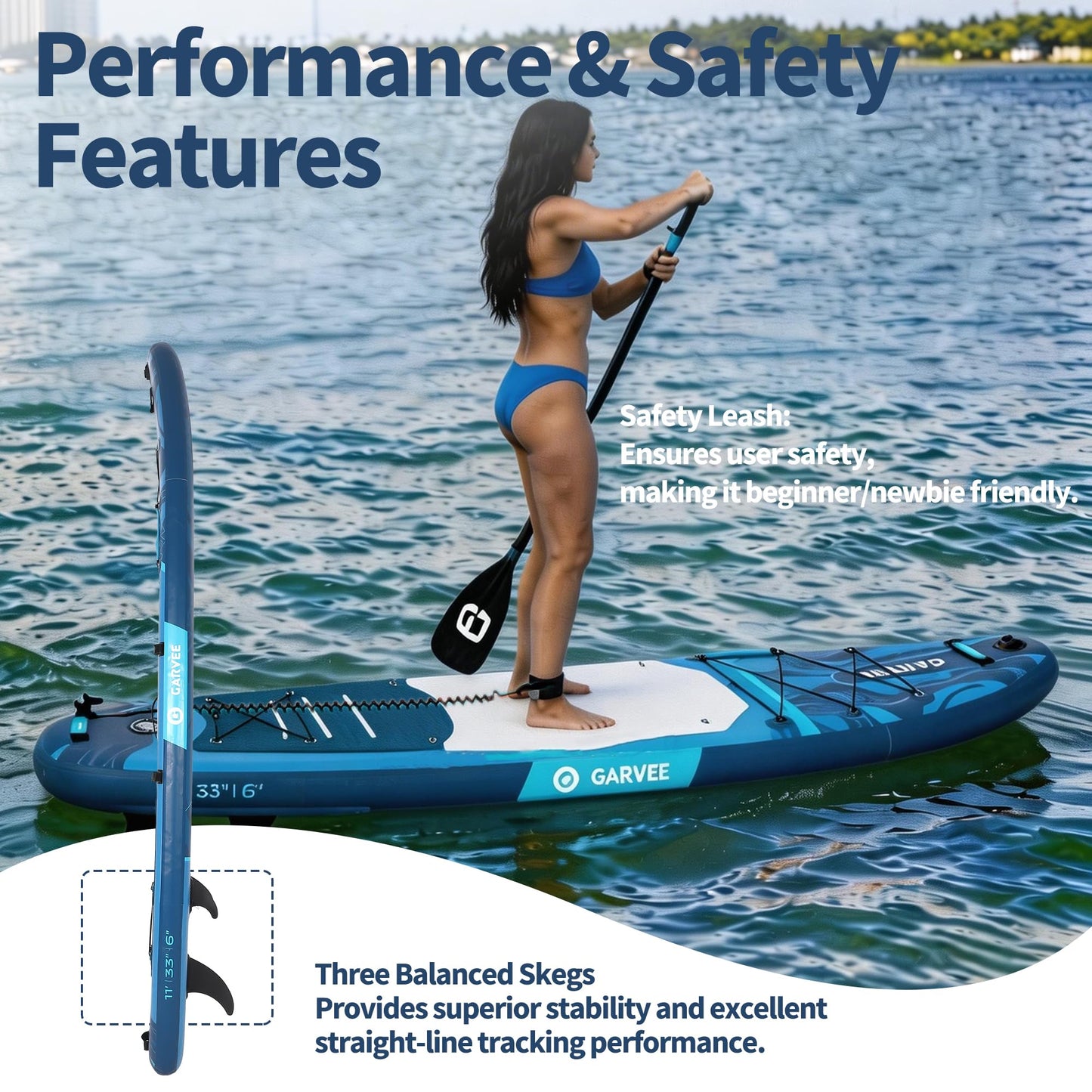 GarveeHome Inflatable Stand Up Paddle Board with Premium SUP Accessories, Wide Stable Design, Anti-Slip EVA Deck, Built-in Camera Mount, 11'5" Inflatable Paddle Boards for Adults & Youth