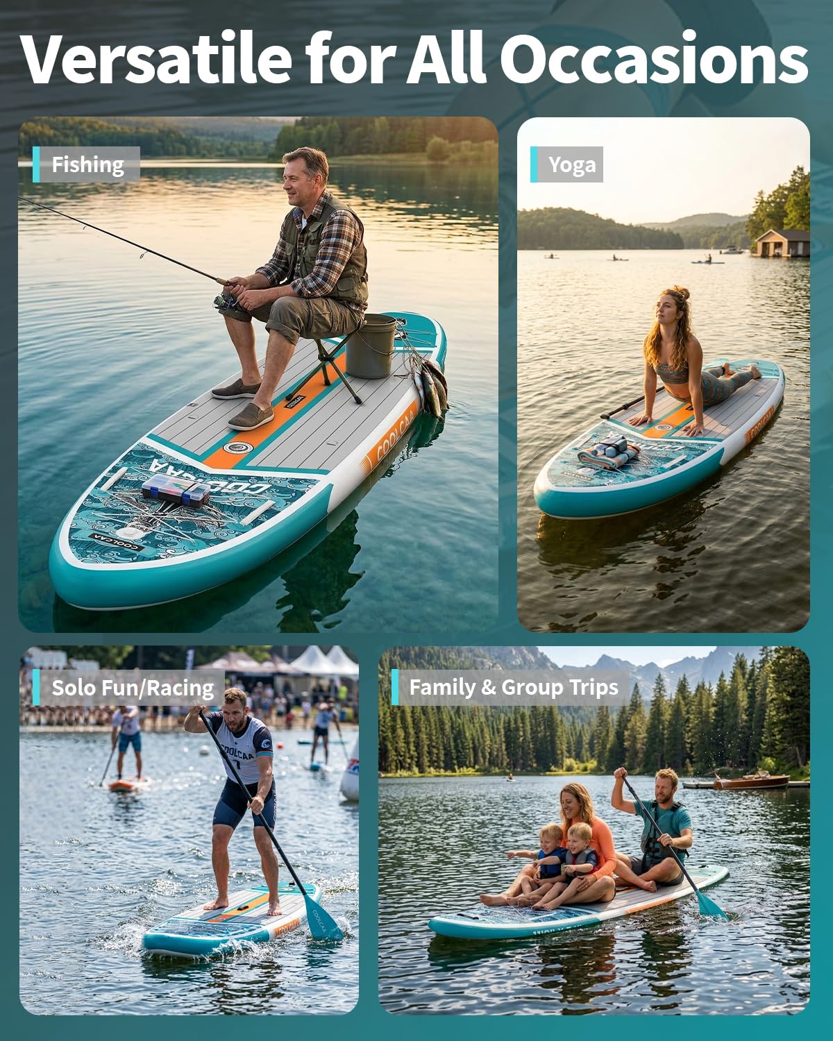 COOLCAA Dolphin Lite 11'8" Inflatable Stand-Up Paddle Board, 490Lbs Capacity SUP Board with 34'' Extra Wide, Fishing Paddleboard with Accessories & Bag for Adults Youth (Anchor Wing)