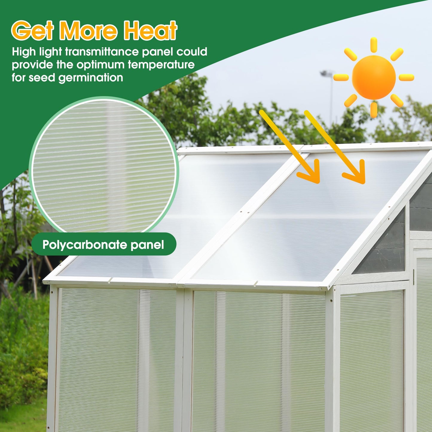 YOPTO Polycarbonate Greenhouse, Outdoor Walk-in Hobby Green House for Patio Backyard Lawn, Wooden Greenhouse Garden Shed for Plants, Grow House with Front Entry Door (76x48x86 in)