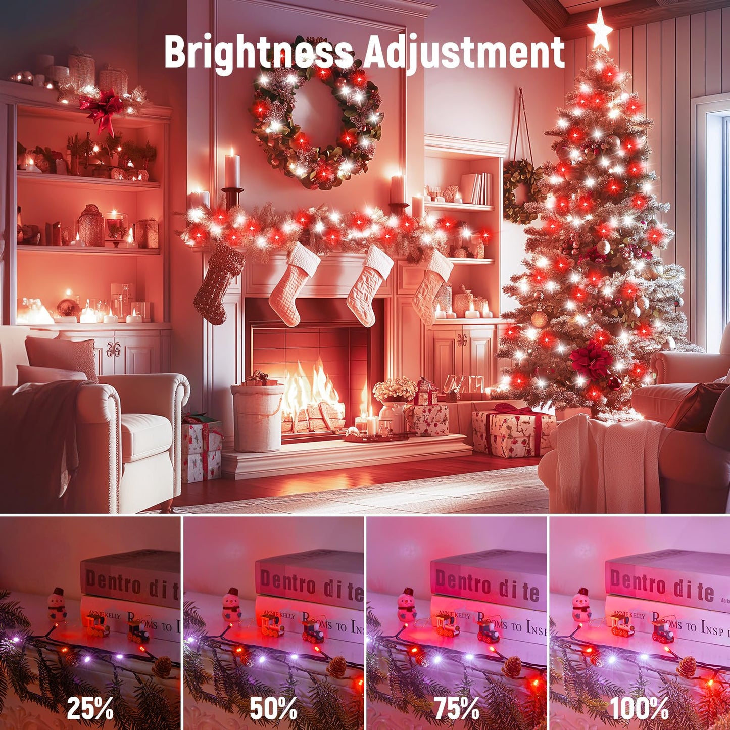 Minetom LED Christmas Tree Lights 328 Ft, 1000 Lights, 8 Modes, Waterproof, Remote, Red & Cool White, Model DMO-S-1000