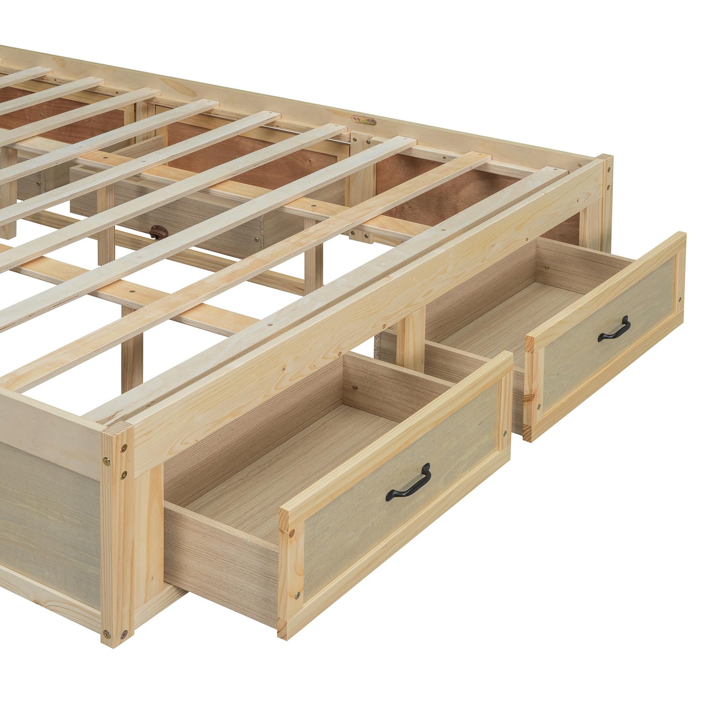 Ball & Cast Queen Size Bed Frame,Wooden Platform Bed with 6 Storage Drawers and Solid Wood Slats Support,No Box Spring Needed,Easy Assembly,Antique Natural