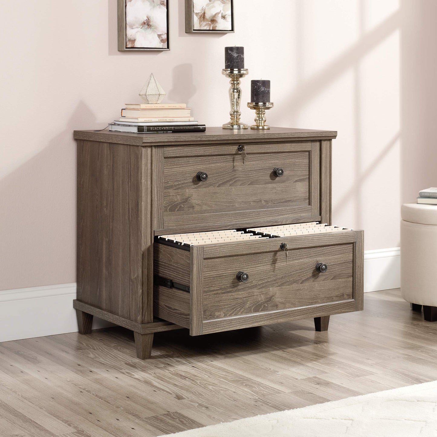 Sauder Hammond 2 Drawer Lateral File Cabinet for Home Office, Filing Cabinet with Lock, in Emery Oak