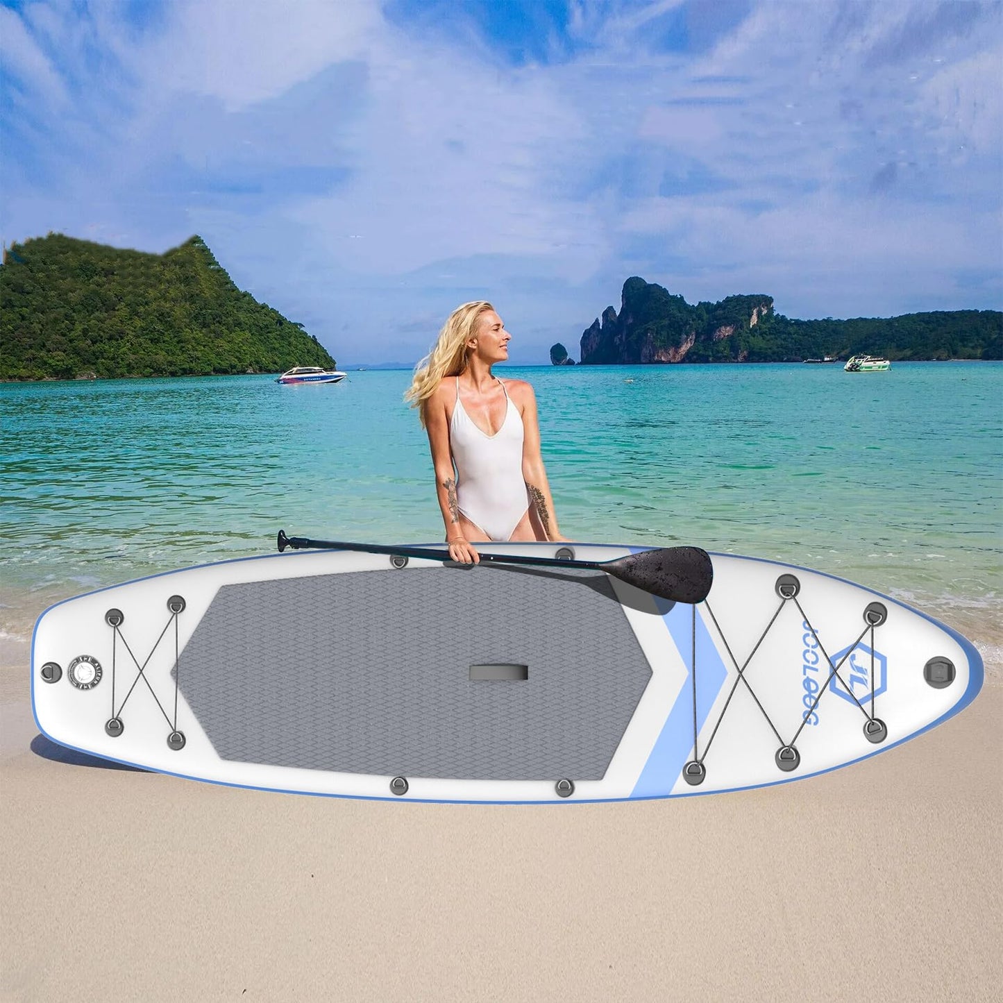 Inflatable Stand Up Paddle Board, Blow Up Paddle Board SUP 10'6"x32"x6", All Around Paddleboards for Beginner & Intermediate, Built-in Camera Mount, Military Grade PVC with Full Accessory Package
