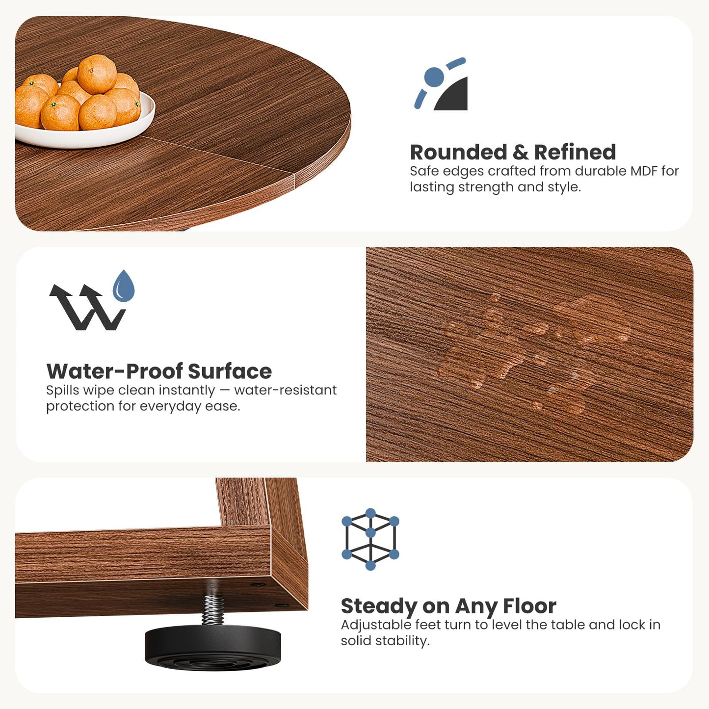 HAPPYMONT Extendable Round Dining Table for 4-8, Space Saving Kitchen Wooden Table with Storage Shelf and Sturdy Base for Kitchen, Dining, Living Room, Brown