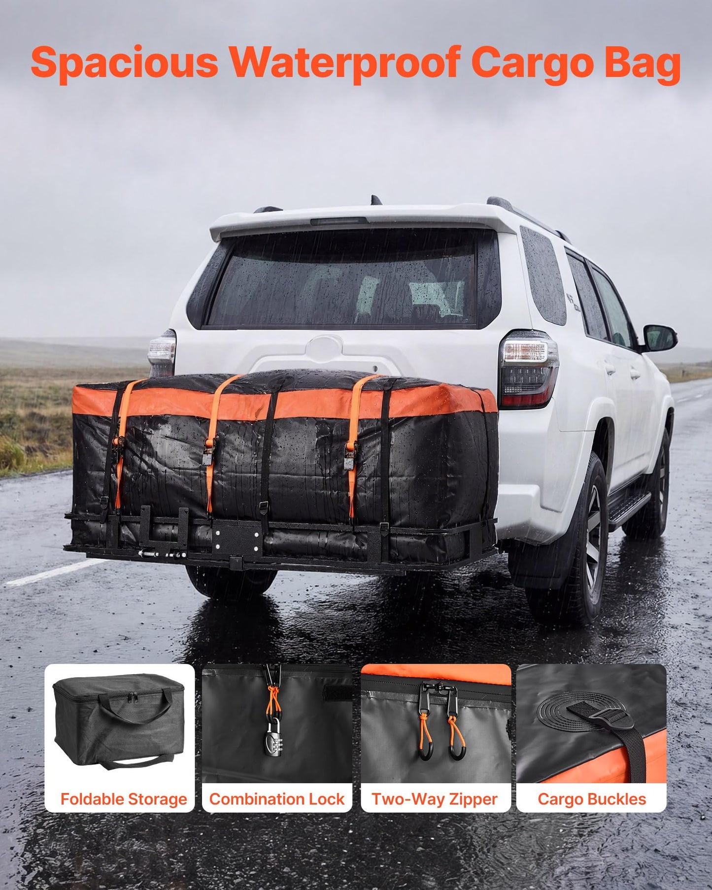 VEVOR Hitch Mount Cargo Carrier, 60" x 36" x 6" Folding Rear Luggage Rack Basket with Waterproof Cargo Bag, 500LBS Capacity High-Strength Steel Hitch Cargo Carrier Fits 2" Receiver for SUV Pickups