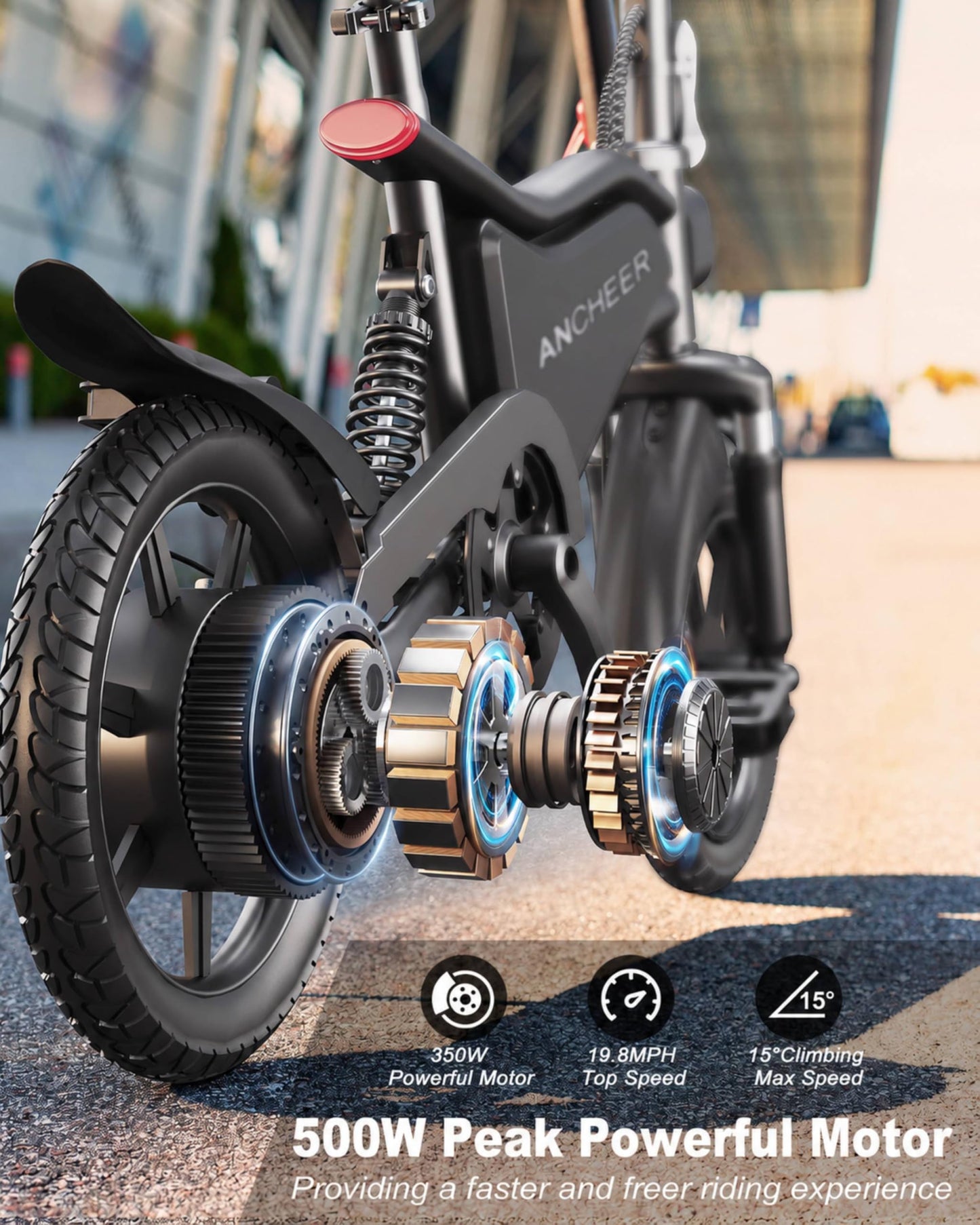 ANCHEER 14" Folding Electric Bike for Teens, 500W Max Motor, 19.8MPH City Ebike, Triple Shock Absorber, 48V 374Wh Battery, Brake Taillight,Cruise Control, Electric Bicycle for Adults, UL2849 Compliant