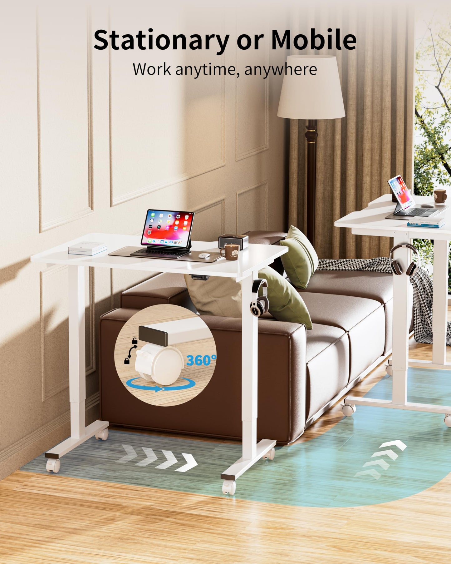 BIZUM 35.4" Small Electric Standing Desk Height Adjustable, Whole Piece Stand Up Computer Desk Work Study Writing Gaming Desks for Home Office White