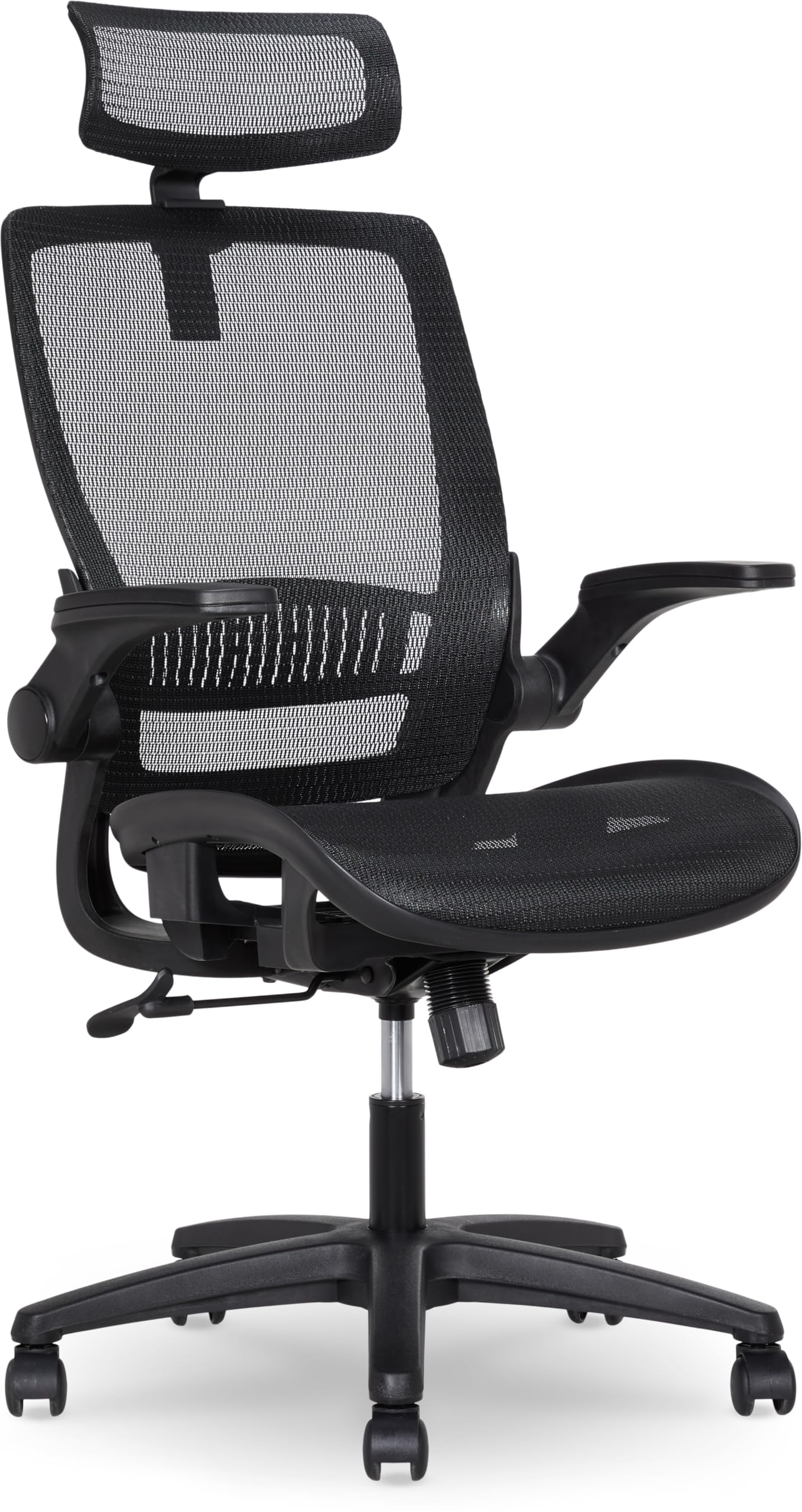 Amazon Basics Ergonomic High-Back Office Chair, Breathable Mesh, 360° Swivel, Easy to Assemble, Comfortable Flip-Up Armrests, 25.5"D x 26.25"W x 49.25"H, Black